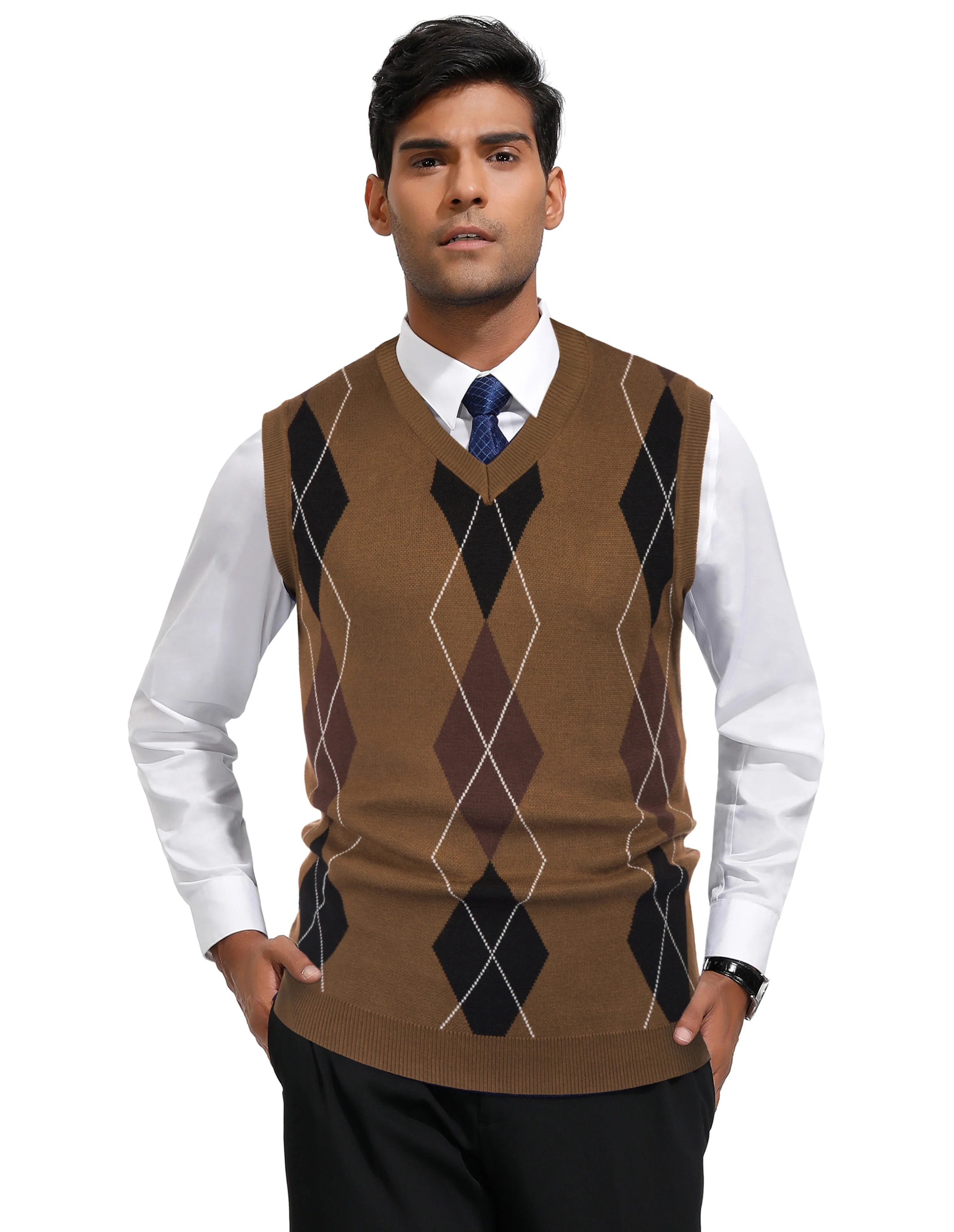 Men's Soft Argyle Sweater Vest Slim Fit V-Neck Knitted Pullover Vest - Image 10