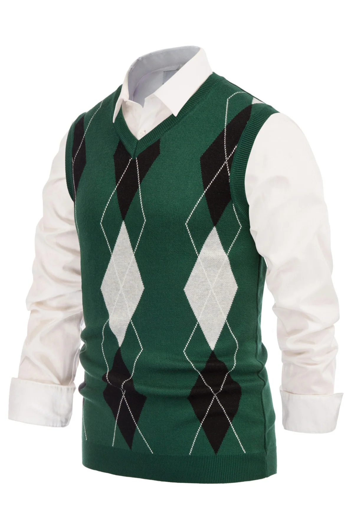 Men's Soft Argyle Sweater Vest Slim Fit V-Neck Knitted Pullover Vest - Image 12