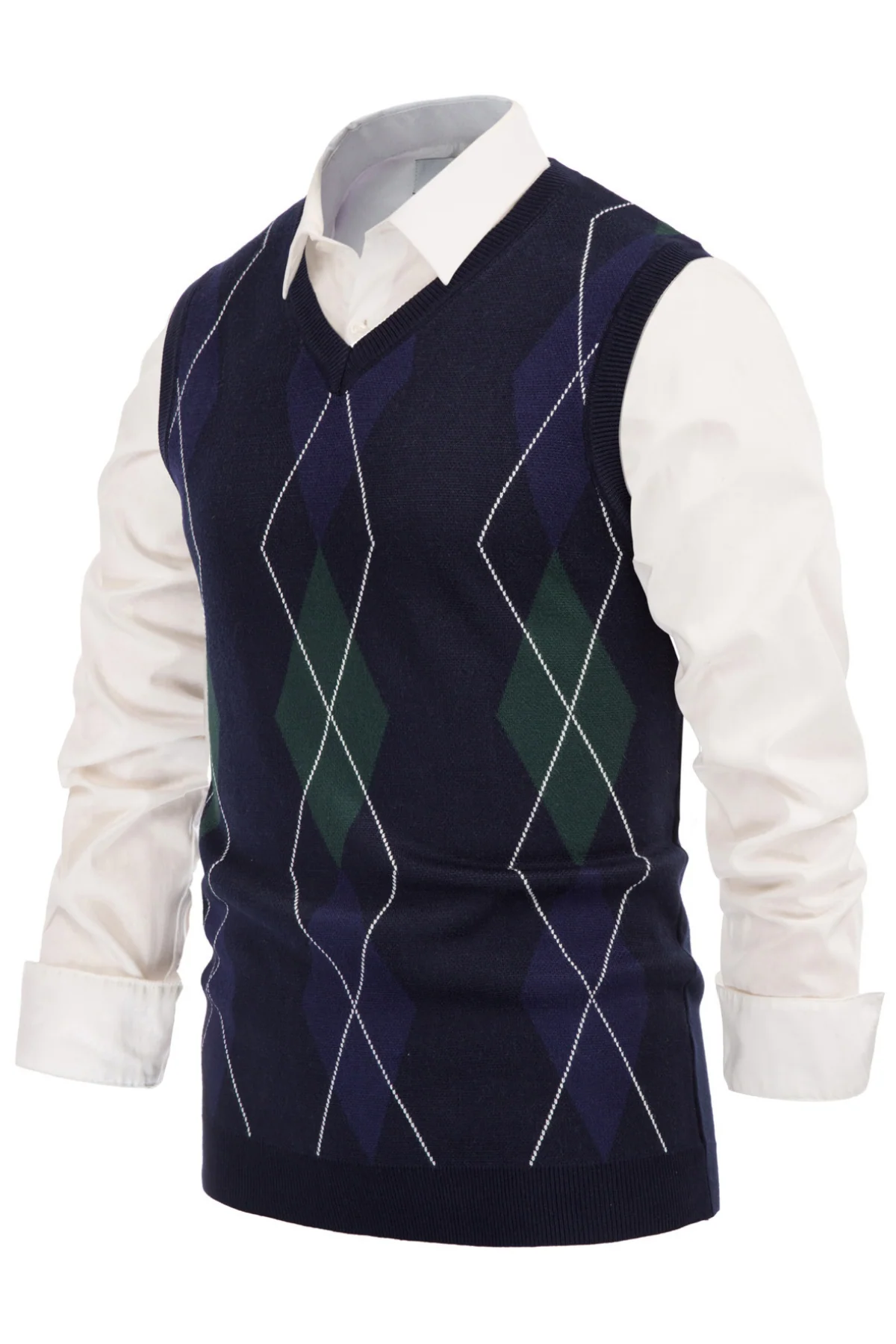 Men's Soft Argyle Sweater Vest Slim Fit V-Neck Knitted Pullover Vest - Image 16