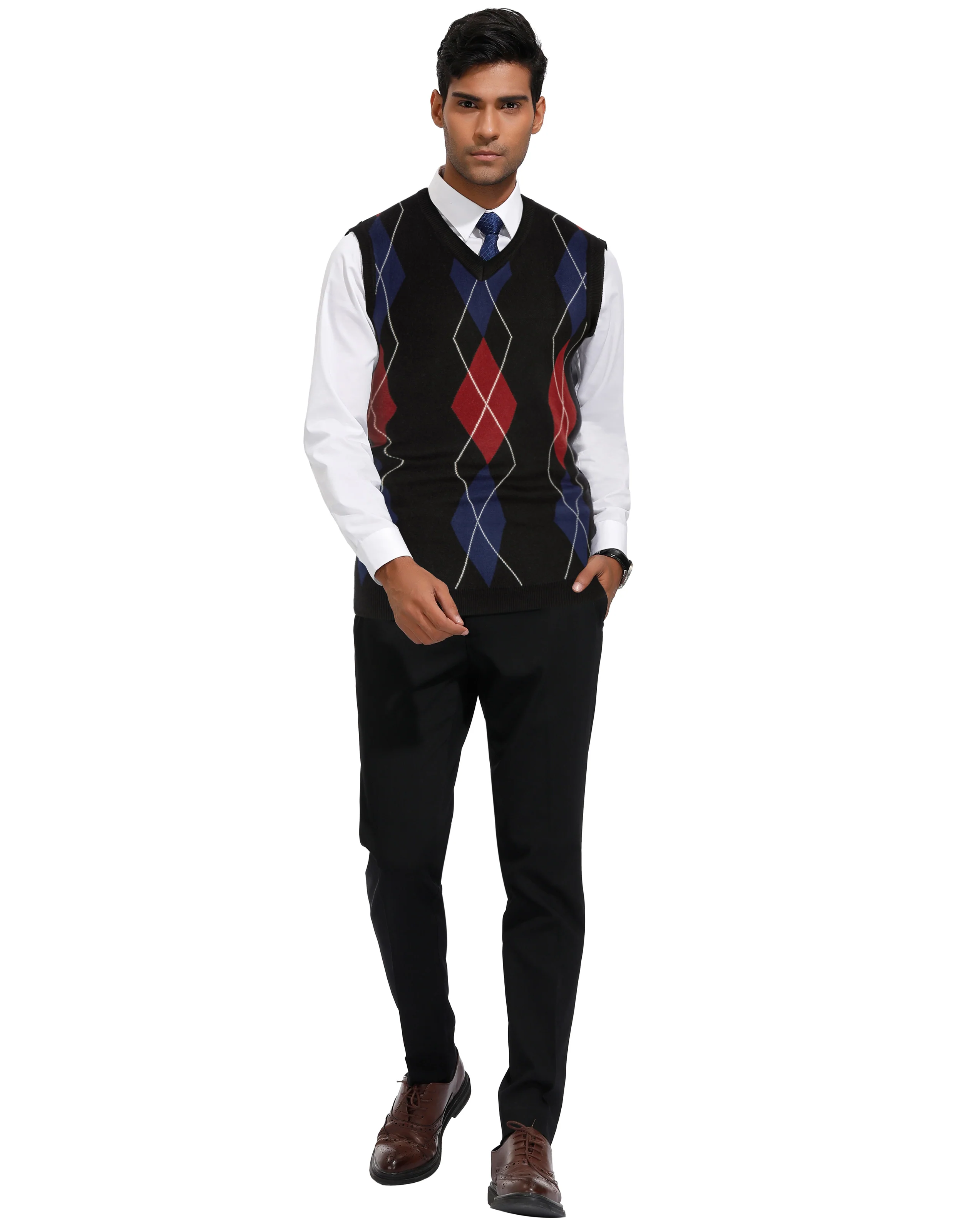 Men's Soft Argyle Sweater Vest Slim Fit V-Neck Knitted Pullover Vest - Image 19