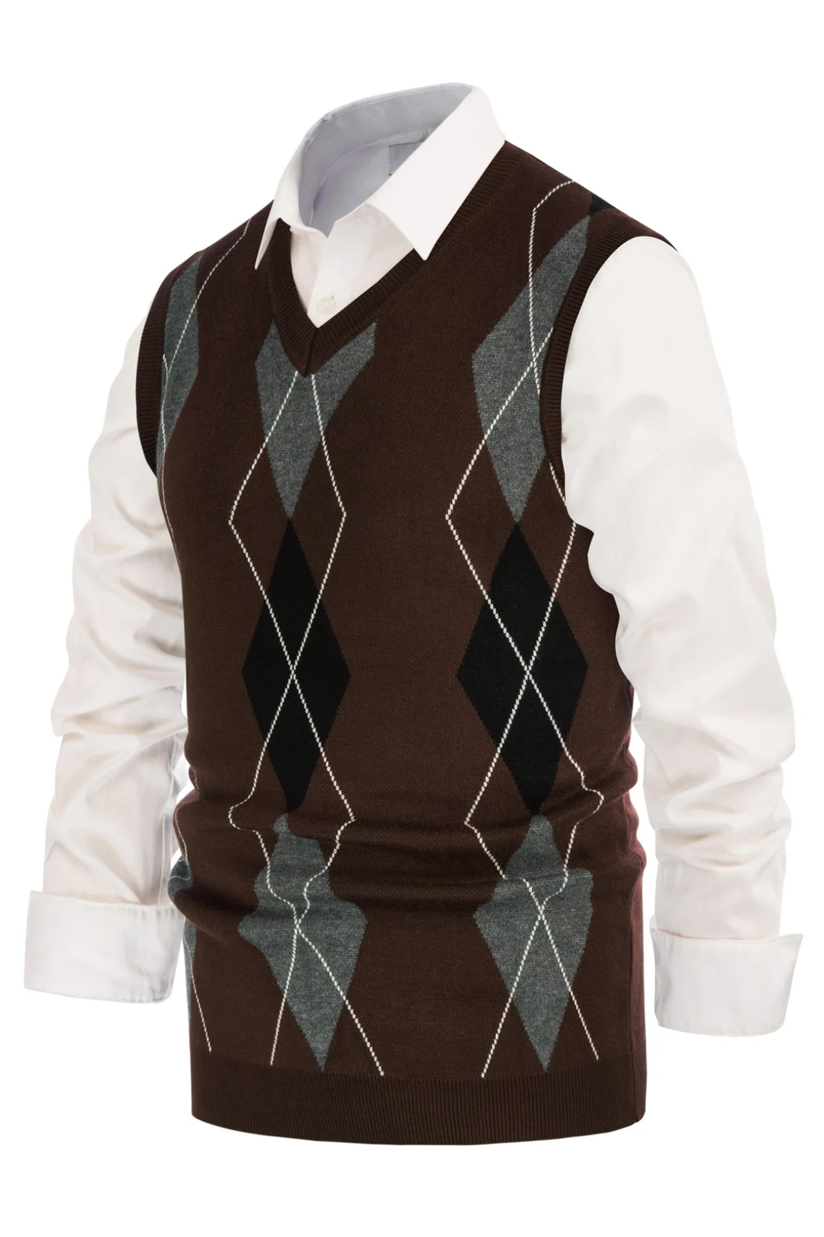Men's Soft Argyle Sweater Vest Slim Fit V-Neck Knitted Pullover Vest - Image 21