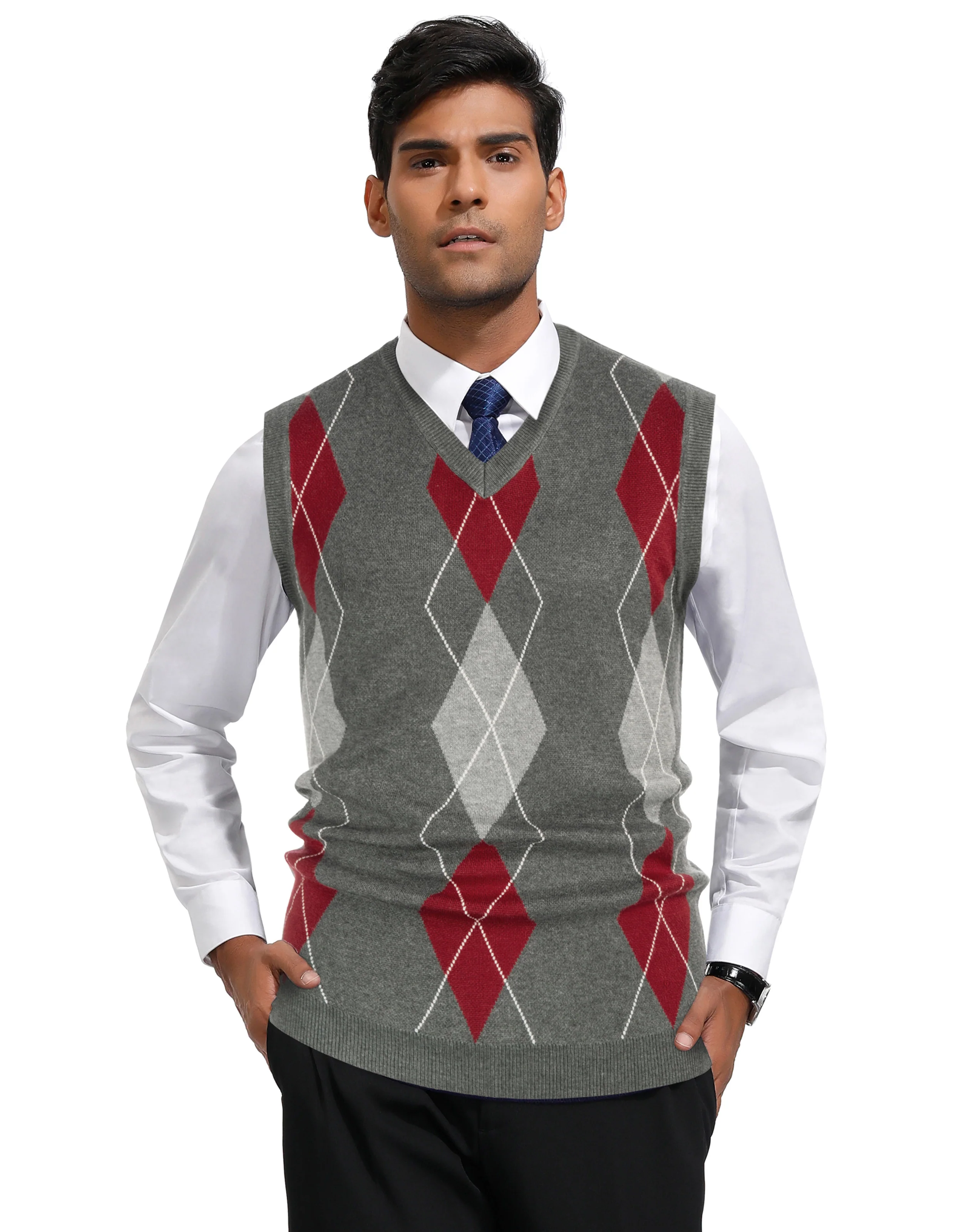 Men's Soft Argyle Sweater Vest Slim Fit V-Neck Knitted Pullover Vest - Image 27