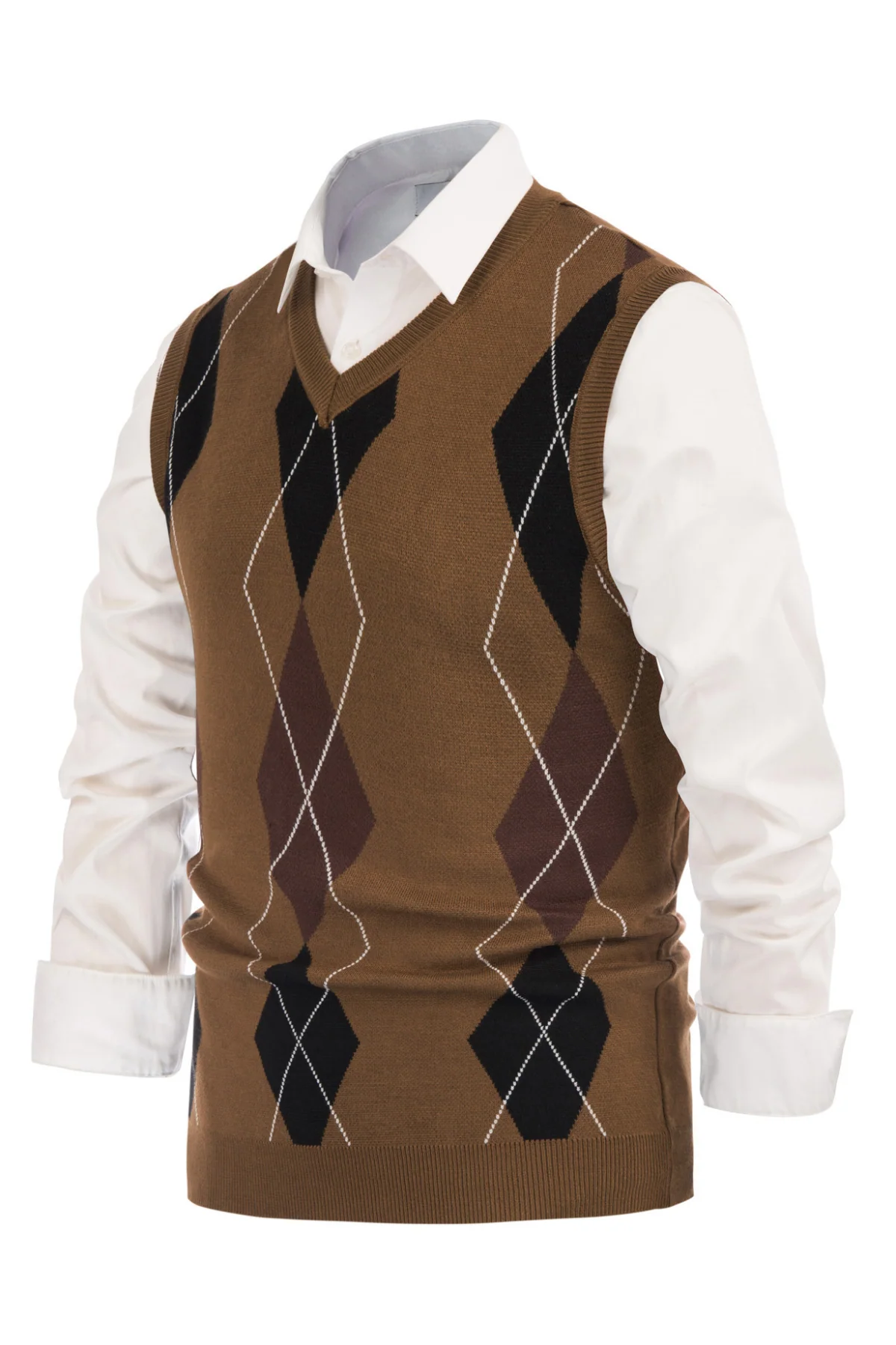 Men's Soft Argyle Sweater Vest Slim Fit V-Neck Knitted Pullover Vest - Image 8