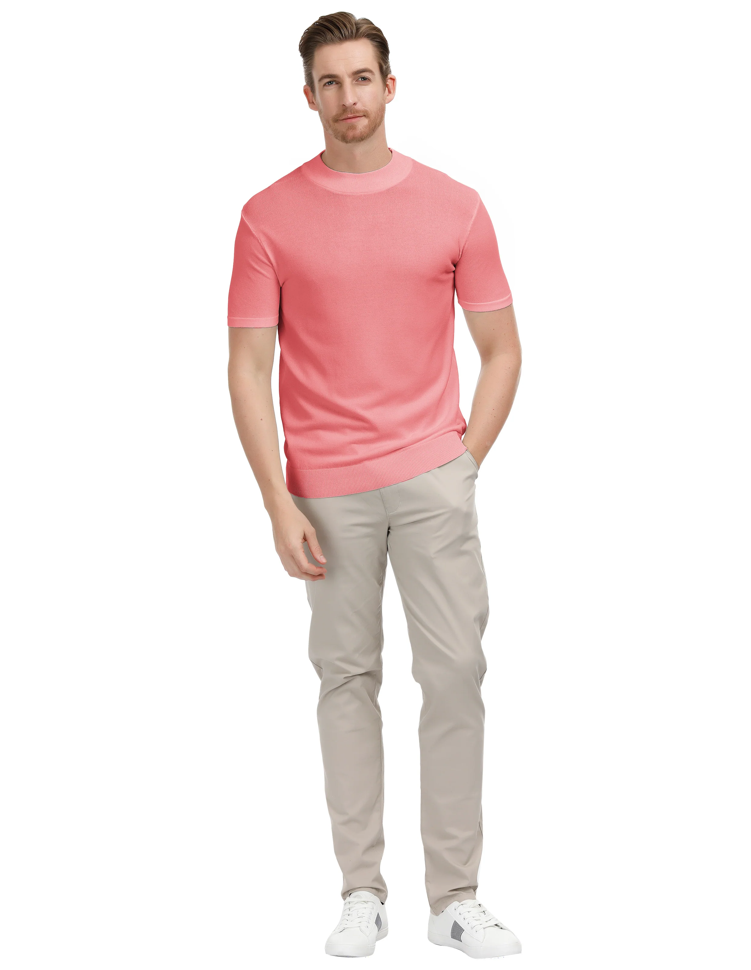 Mens Mock Turtleneck Knit Pullover Sweater Short Sleeve Solid Knitwear Sweaters - Image 23