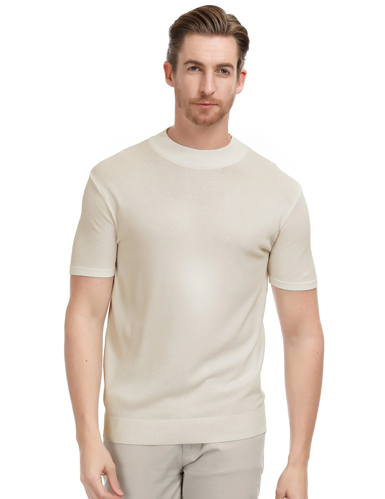 Mens Mock Turtleneck Knit Pullover Sweater Short Sleeve Solid Knitwear Sweaters - Image 26