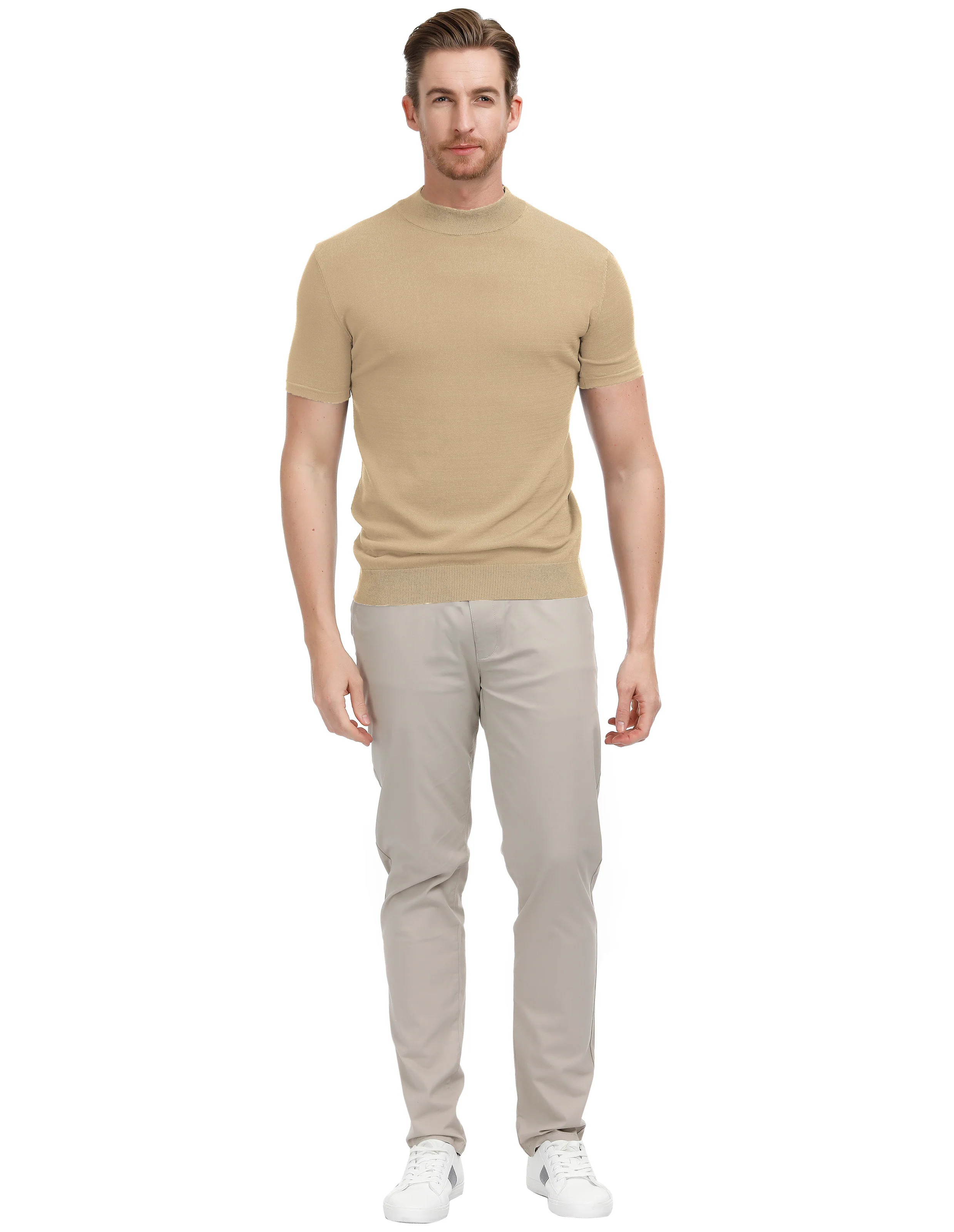 Mens Mock Turtleneck Knit Pullover Sweater Short Sleeve Solid Knitwear Sweaters - Image 30
