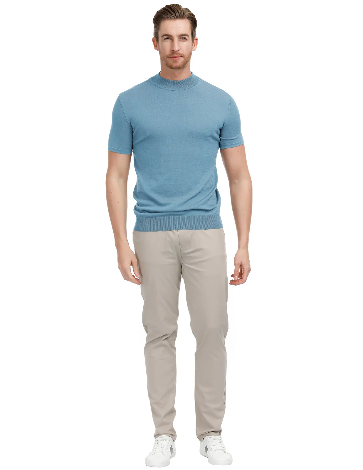 Mens Mock Turtleneck Knit Pullover Sweater Short Sleeve Solid Knitwear Sweaters - Image 37