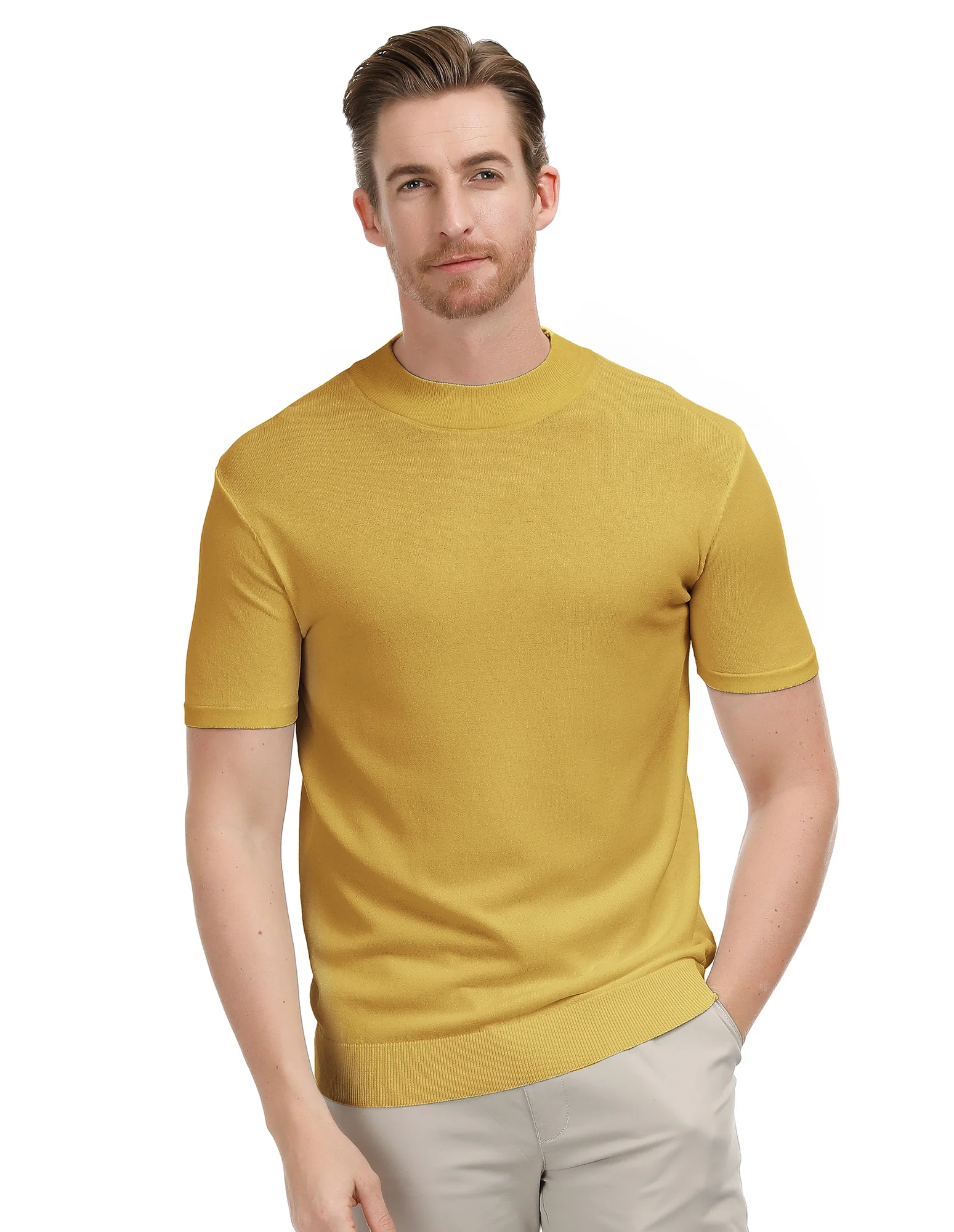 Mens Mock Turtleneck Knit Pullover Sweater Short Sleeve Solid Knitwear Sweaters - Image 40