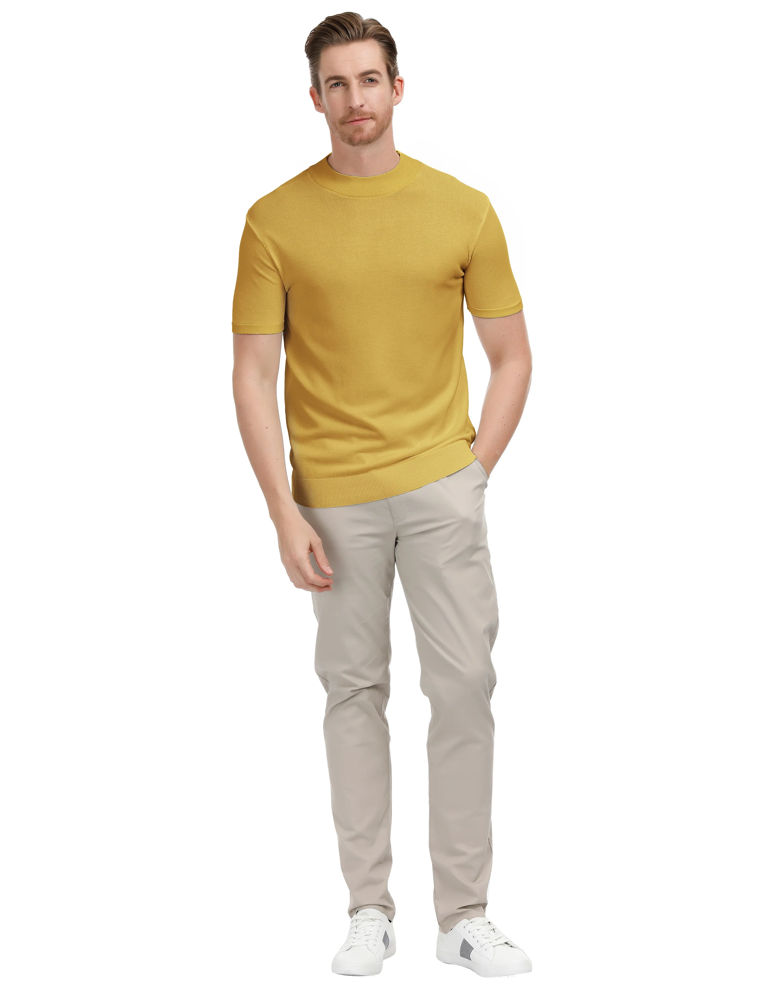 Mens Mock Turtleneck Knit Pullover Sweater Short Sleeve Solid Knitwear Sweaters - Image 41