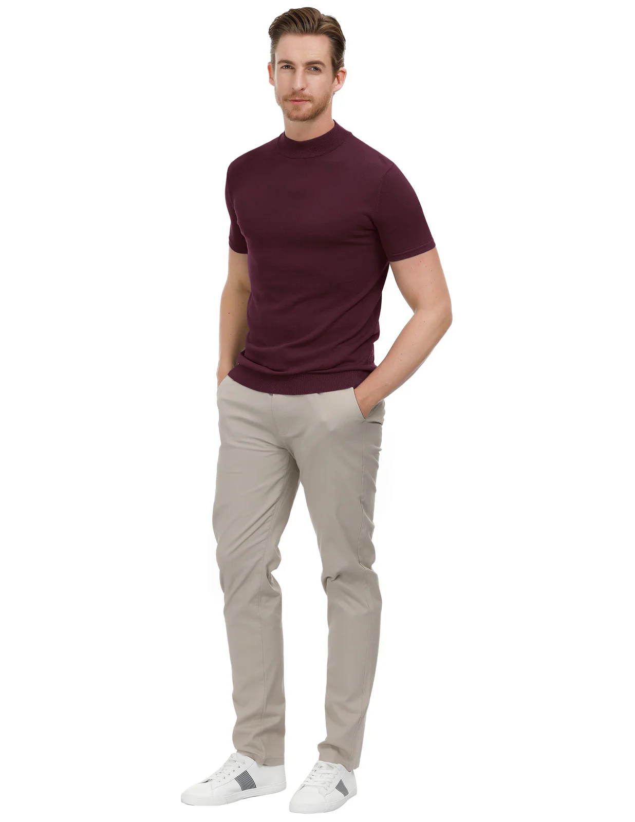 Mens Mock Turtleneck Knit Pullover Sweater Short Sleeve Solid Knitwear Sweaters - Image 6