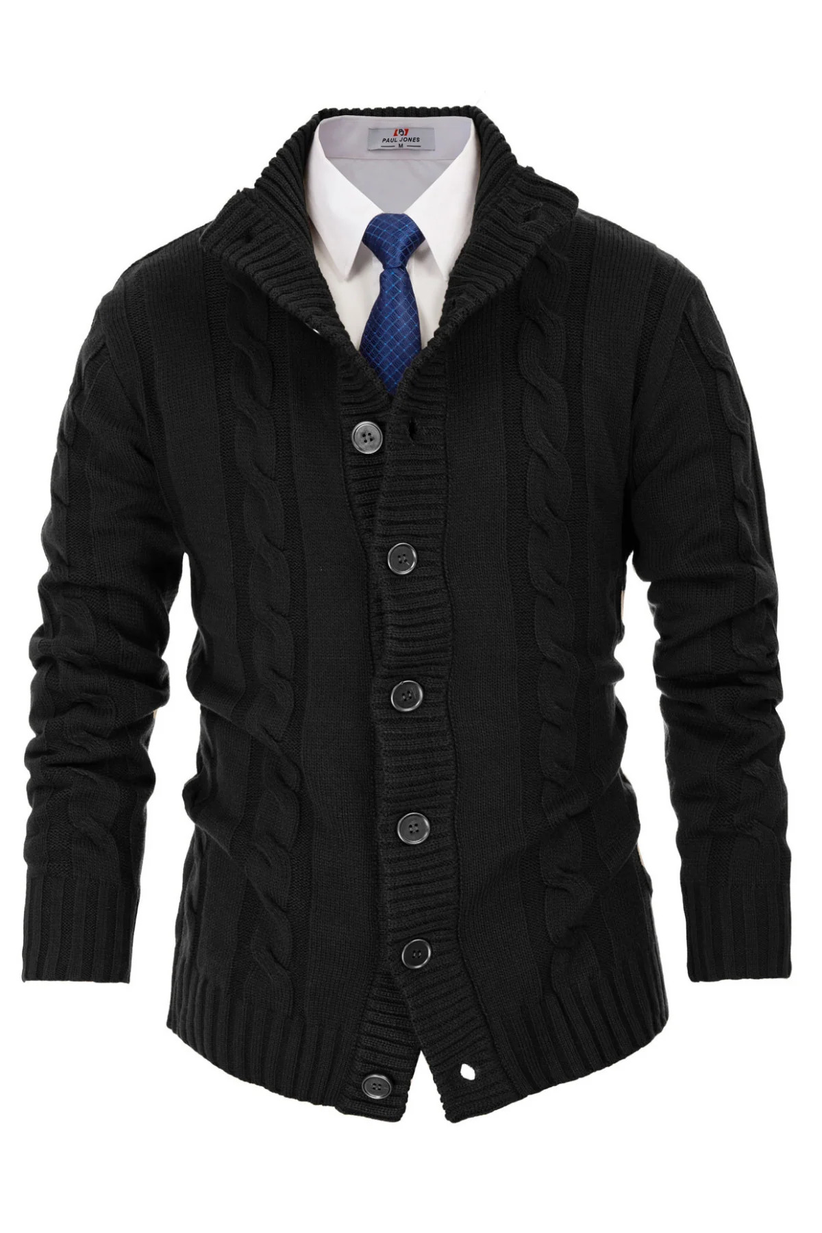 Men's Cardigan with Button Closure, Cable Knit Cardigan with Ribbed Stand-Up Collar for Autumn Winter - Image 12