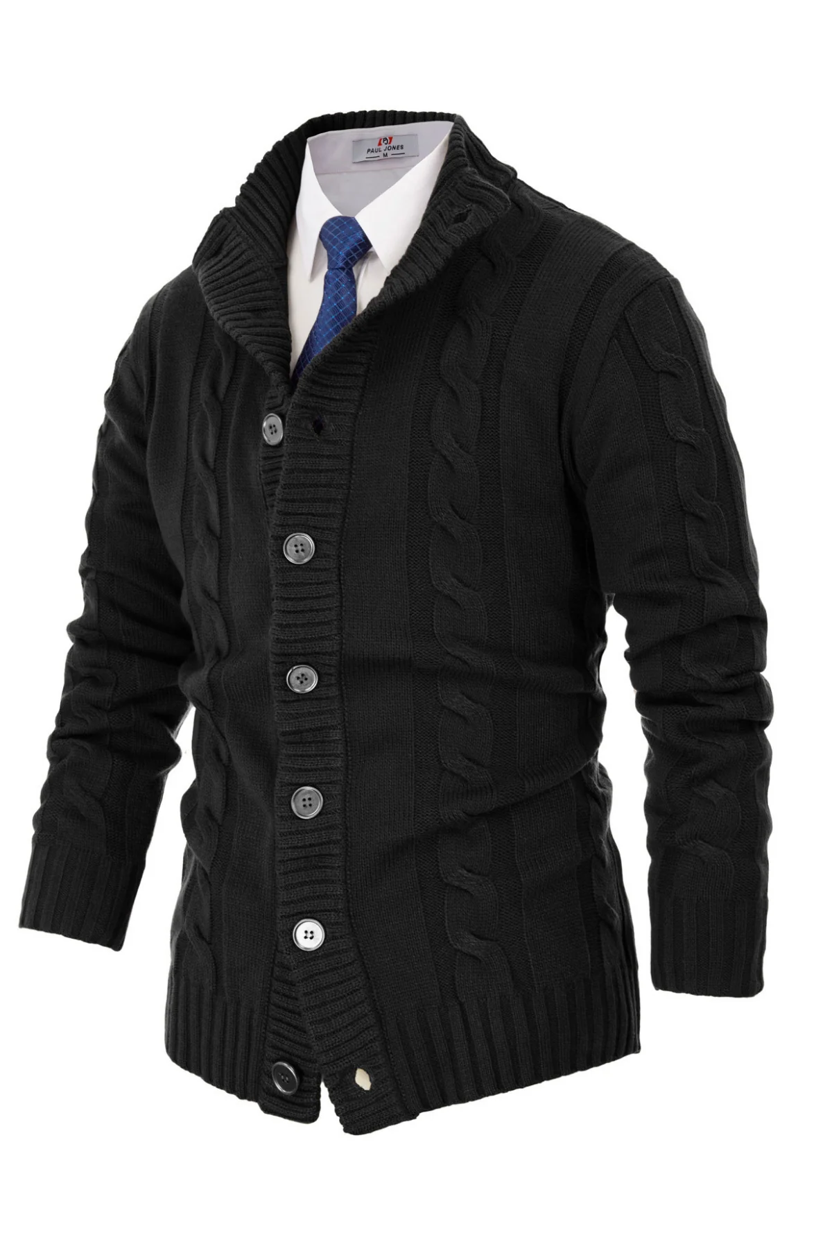 Men's Cardigan with Button Closure, Cable Knit Cardigan with Ribbed Stand-Up Collar for Autumn Winter - Image 13