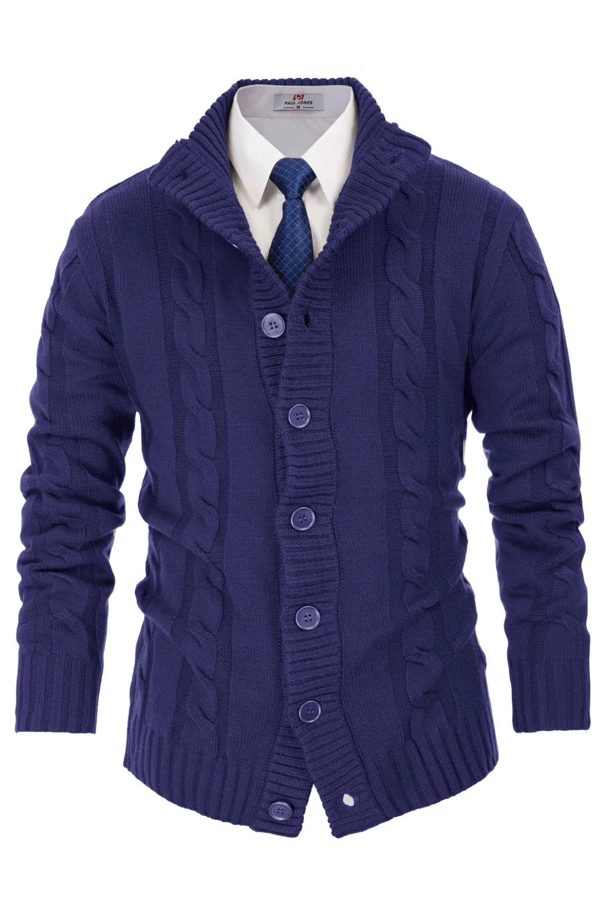 Men's Cardigan with Button Closure, Cable Knit Cardigan with Ribbed Stand-Up Collar for Autumn Winter - Image 17