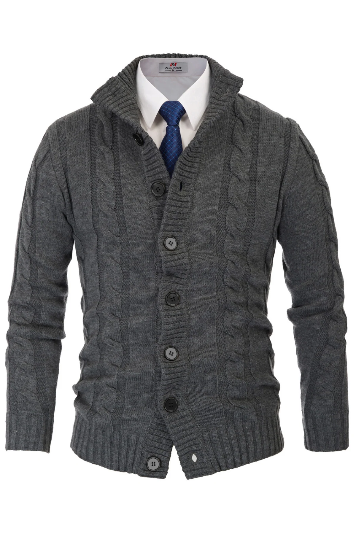 Men's Cardigan with Button Closure, Cable Knit Cardigan with Ribbed Stand-Up Collar for Autumn Winter - Image 23
