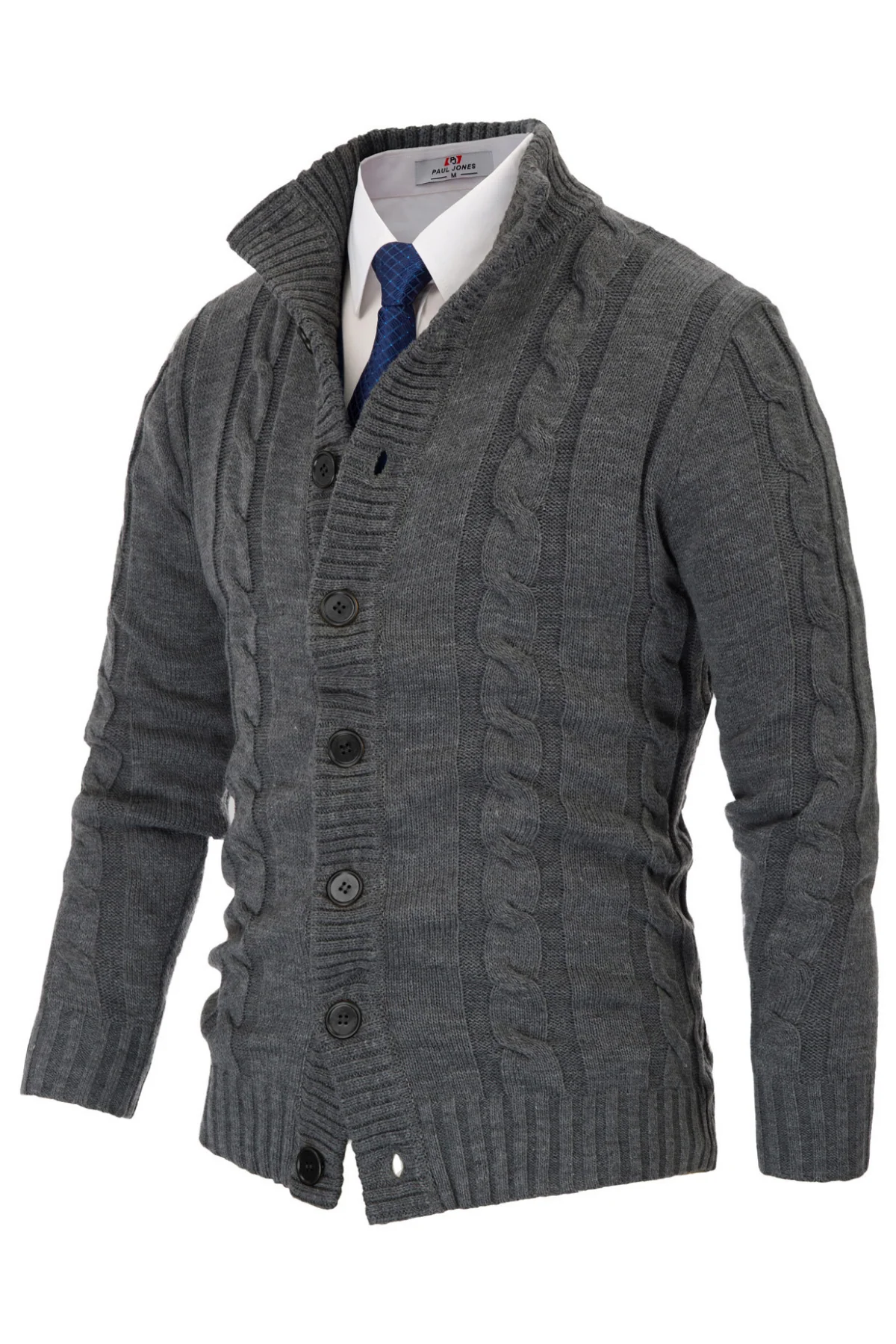 Men's Cardigan with Button Closure, Cable Knit Cardigan with Ribbed Stand-Up Collar for Autumn Winter - Image 24