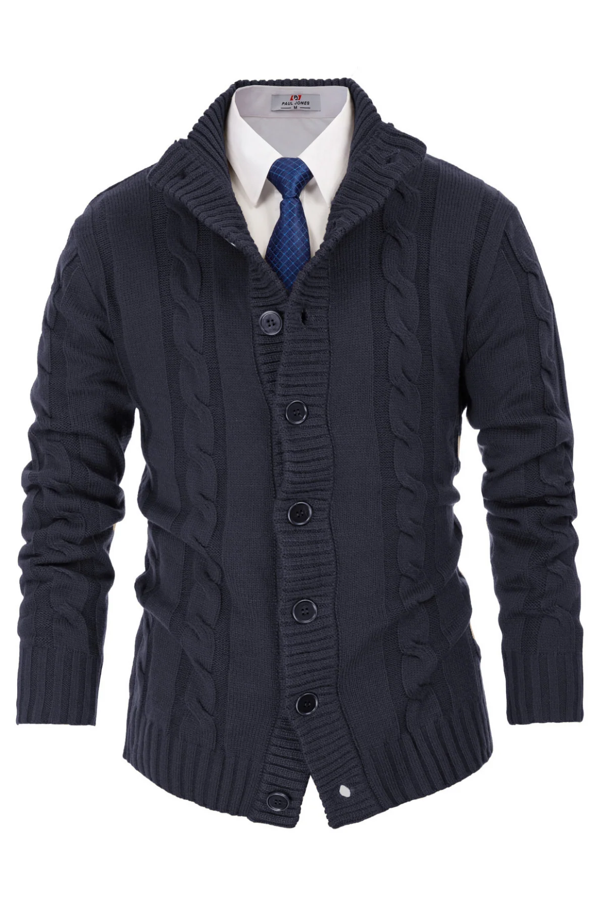 Men's Cardigan with Button Closure, Cable Knit Cardigan with Ribbed Stand-Up Collar for Autumn Winter - Image 32