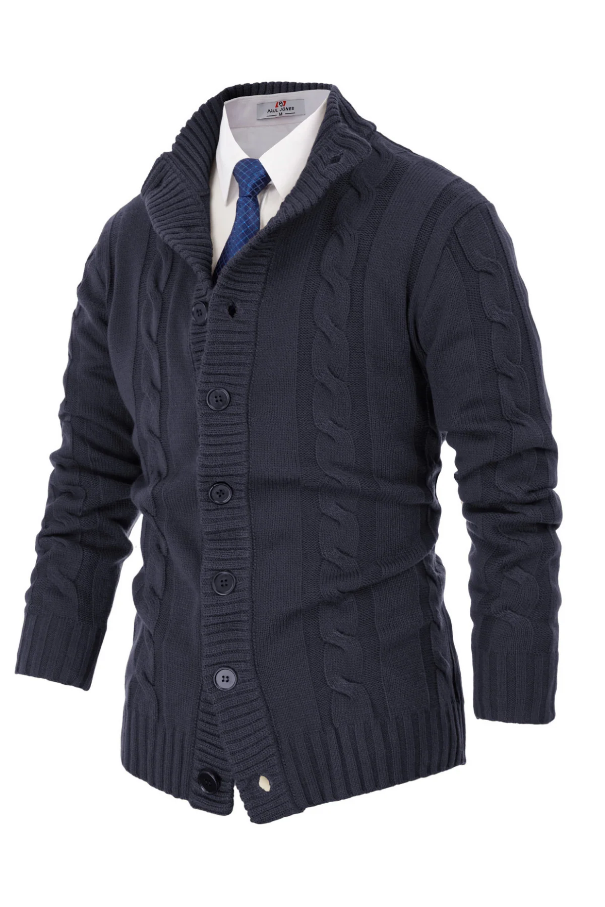 Men's Cardigan with Button Closure, Cable Knit Cardigan with Ribbed Stand-Up Collar for Autumn Winter - Image 33