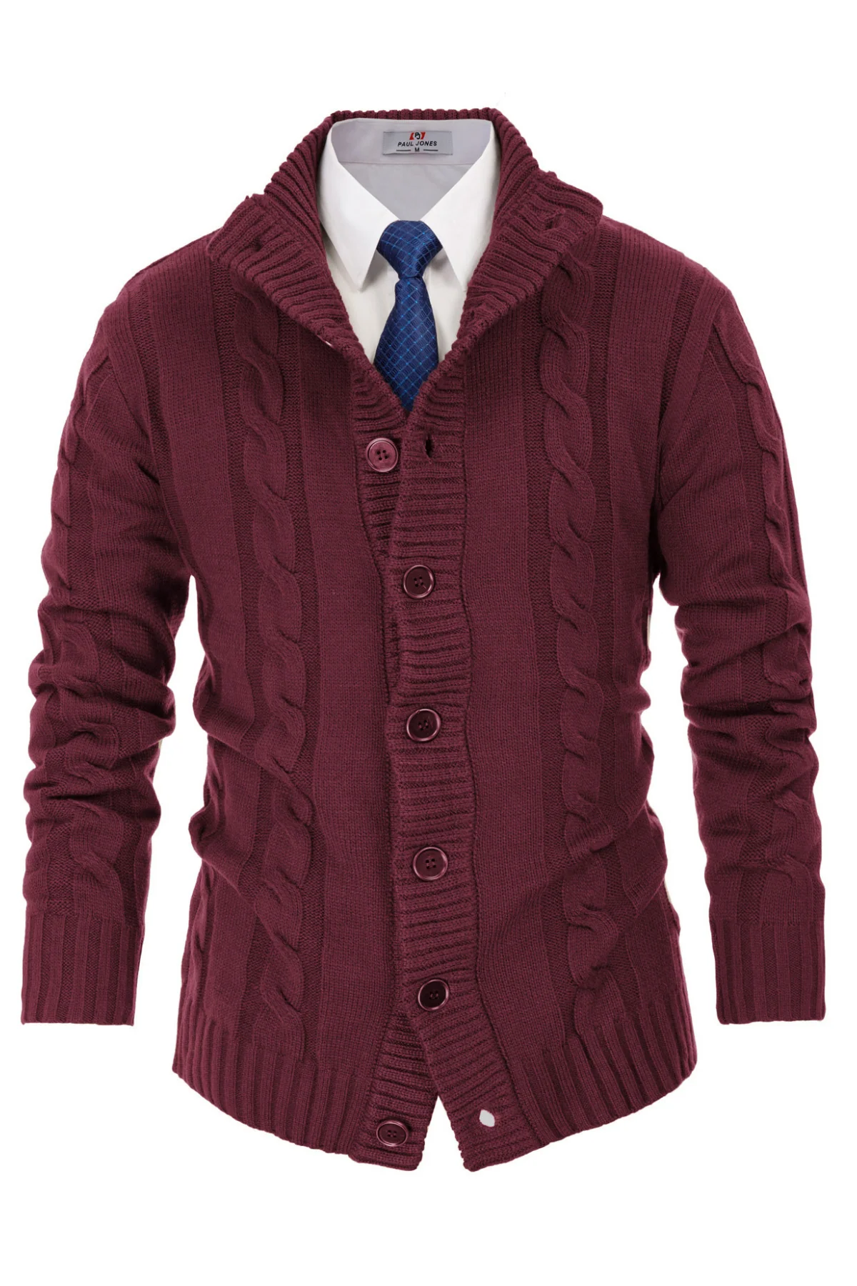 Men's Cardigan with Button Closure, Cable Knit Cardigan with Ribbed Stand-Up Collar for Autumn Winter - Image 37