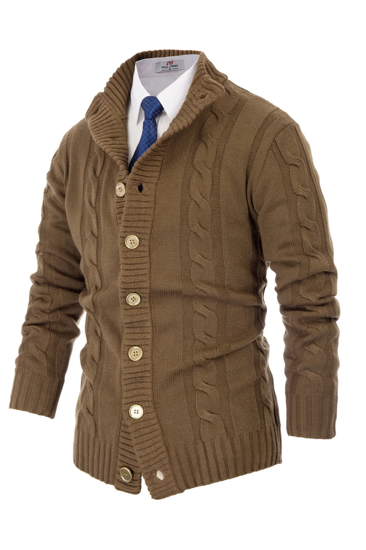 Men's Cardigan with Button Closure, Cable Knit Cardigan with Ribbed Stand-Up Collar for Autumn Winter - Image 4