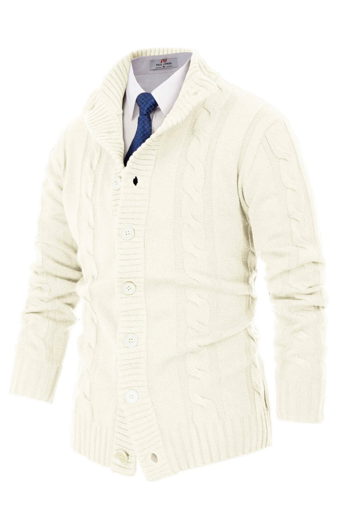 Men's Cardigan with Button Closure, Cable Knit Cardigan with Ribbed Stand-Up Collar for Autumn Winter - Image 43