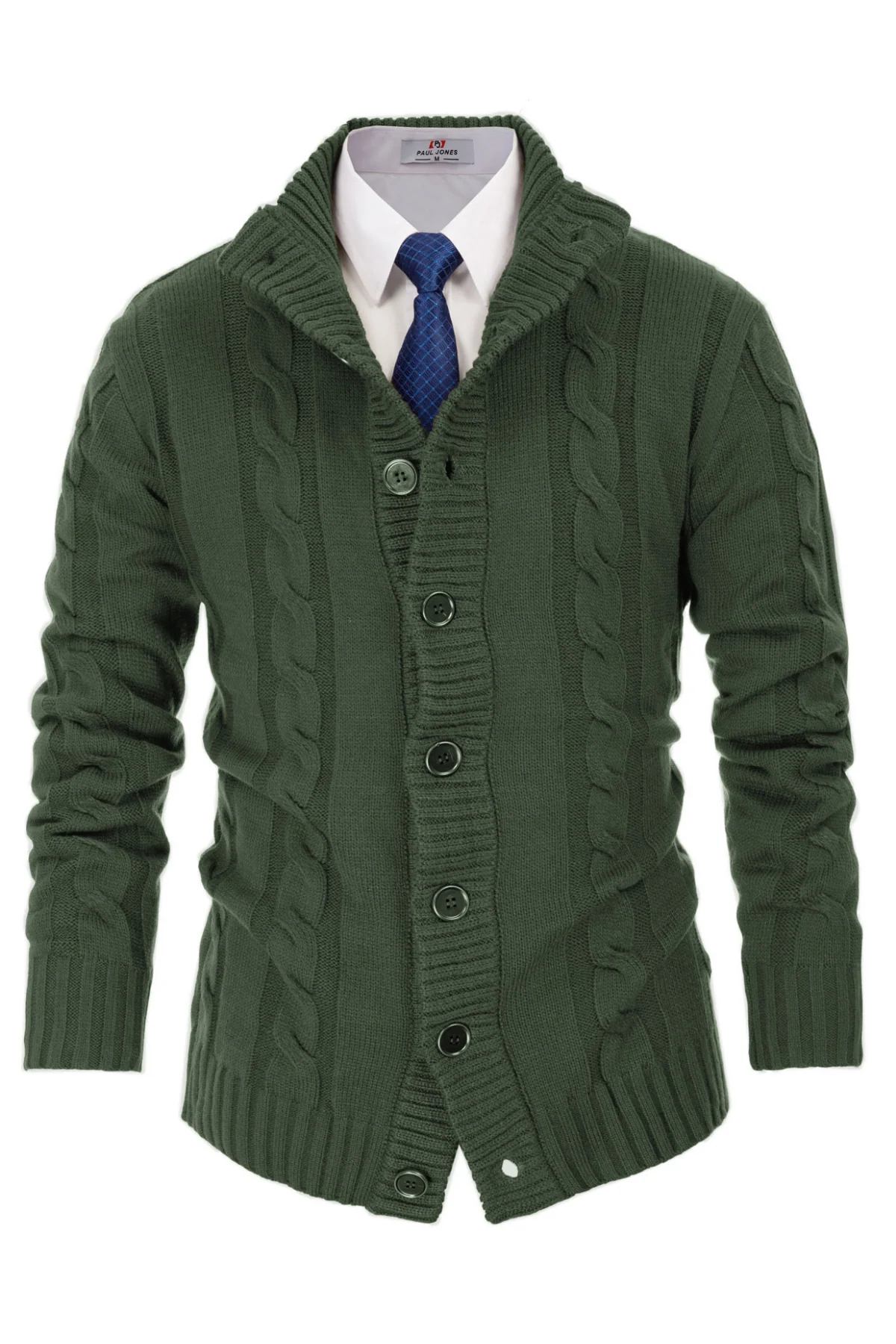 Men's Cardigan with Button Closure, Cable Knit Cardigan with Ribbed Stand-Up Collar for Autumn Winter - Image 47
