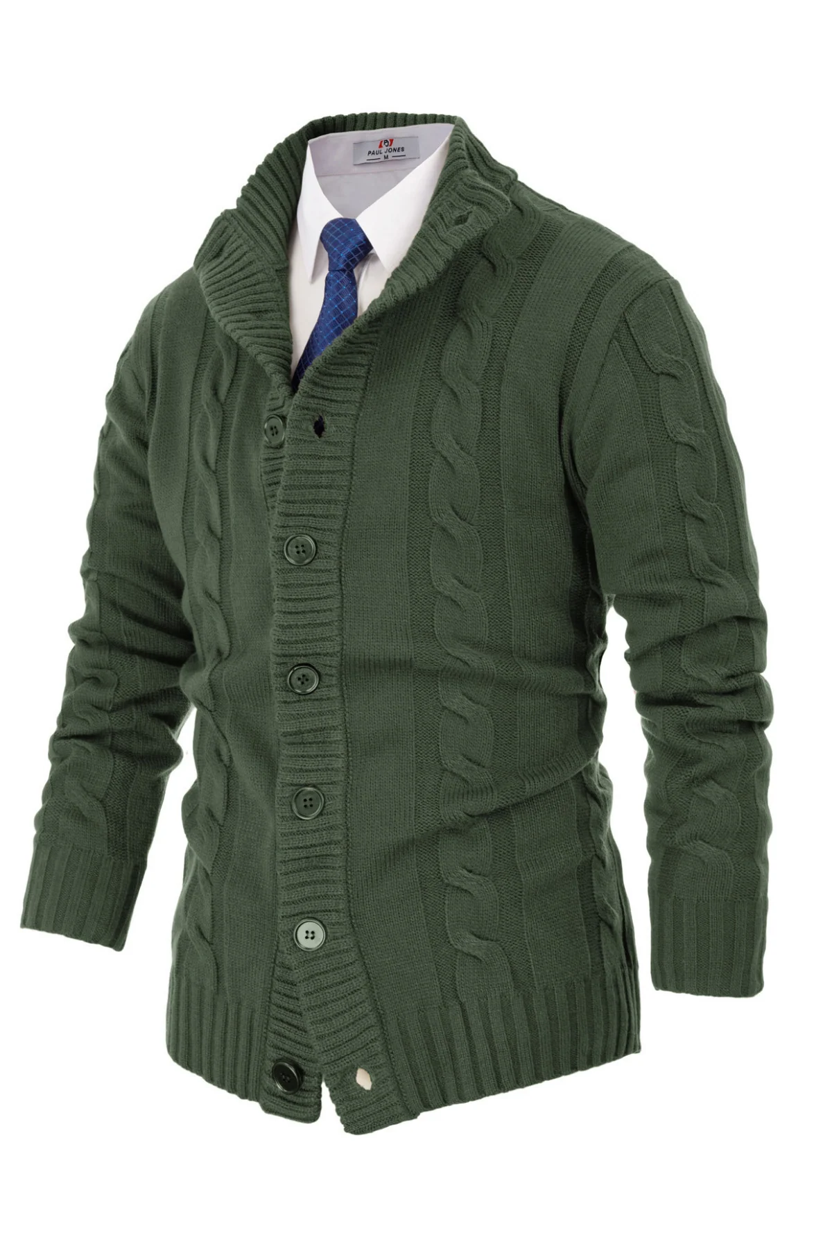 Men's Cardigan with Button Closure, Cable Knit Cardigan with Ribbed Stand-Up Collar for Autumn Winter - Image 48