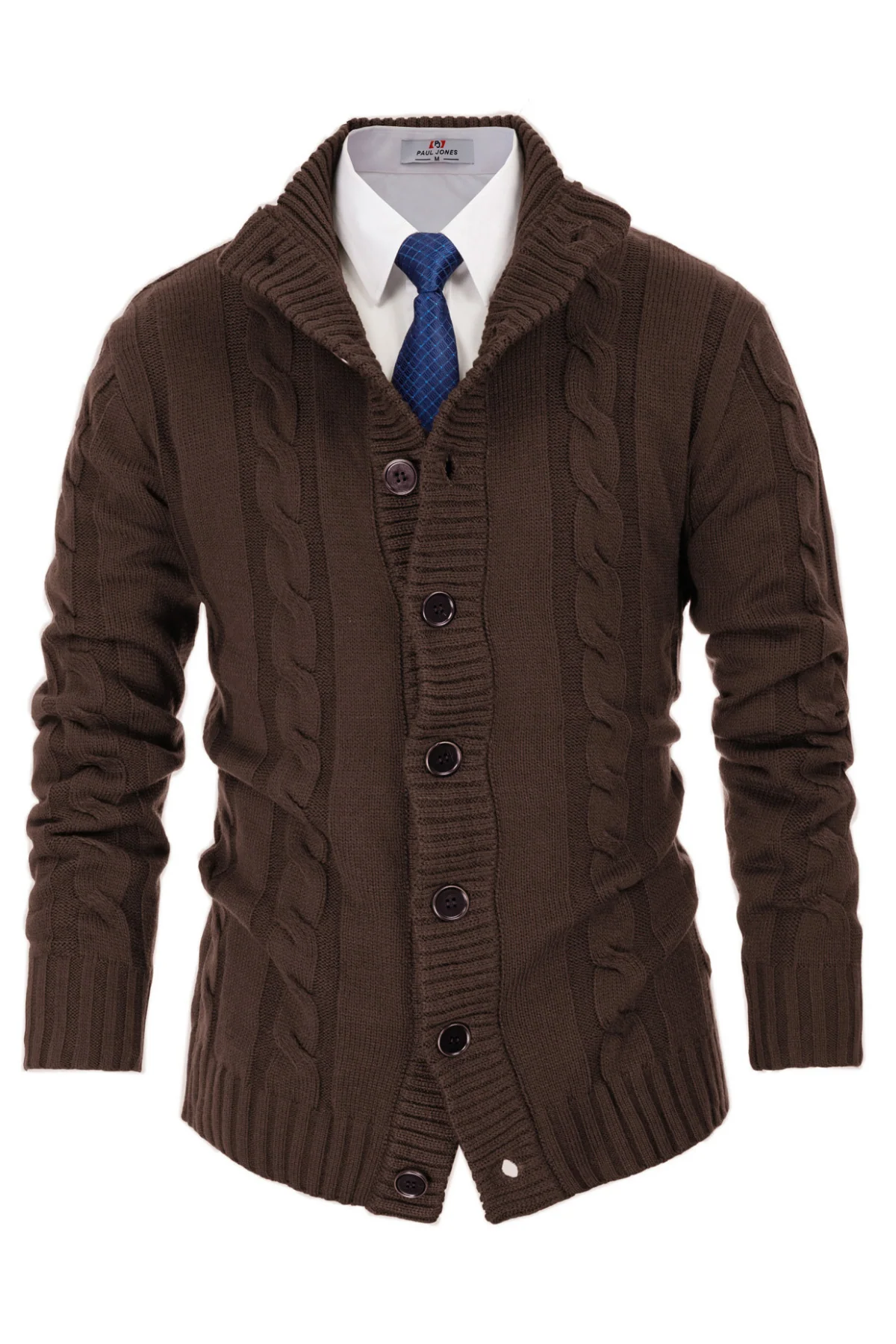 Men's Cardigan with Button Closure, Cable Knit Cardigan with Ribbed Stand-Up Collar for Autumn Winter - Image 52