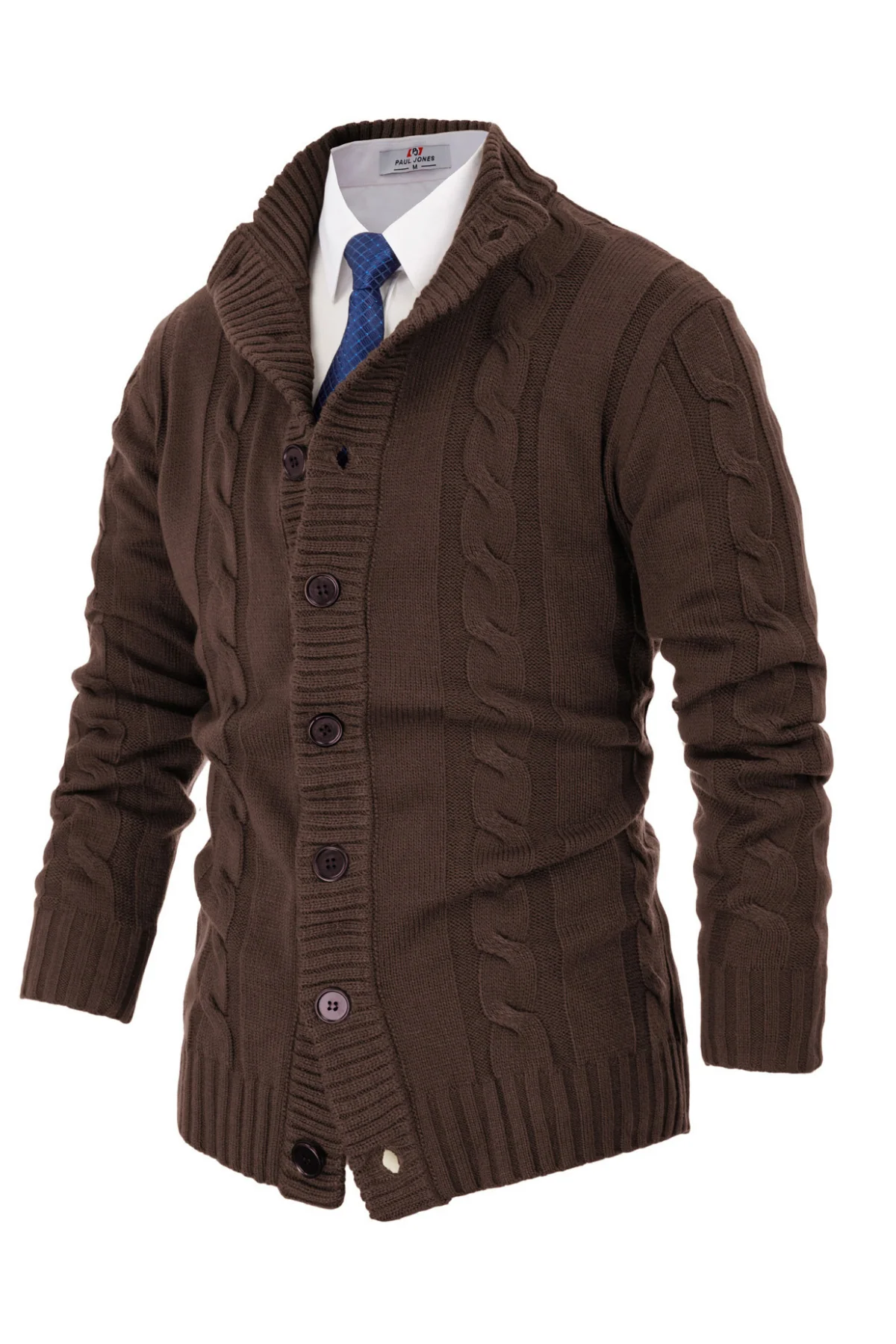 Men's Cardigan with Button Closure, Cable Knit Cardigan with Ribbed Stand-Up Collar for Autumn Winter - Image 53