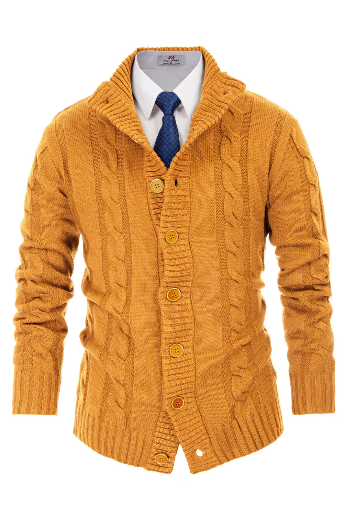 Men's Cardigan with Button Closure, Cable Knit Cardigan with Ribbed Stand-Up Collar for Autumn Winter - Image 57