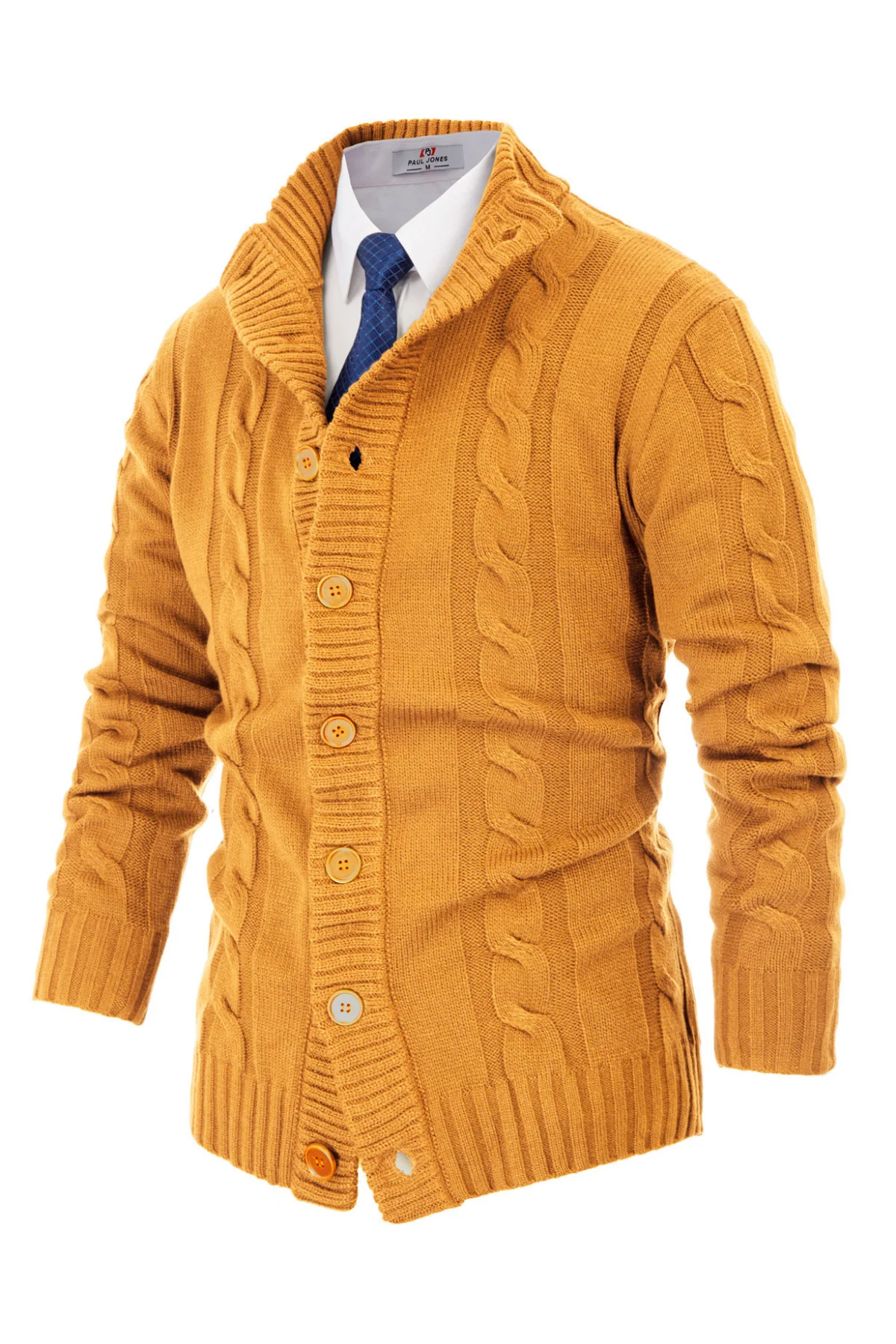 Men's Cardigan with Button Closure, Cable Knit Cardigan with Ribbed Stand-Up Collar for Autumn Winter - Image 58