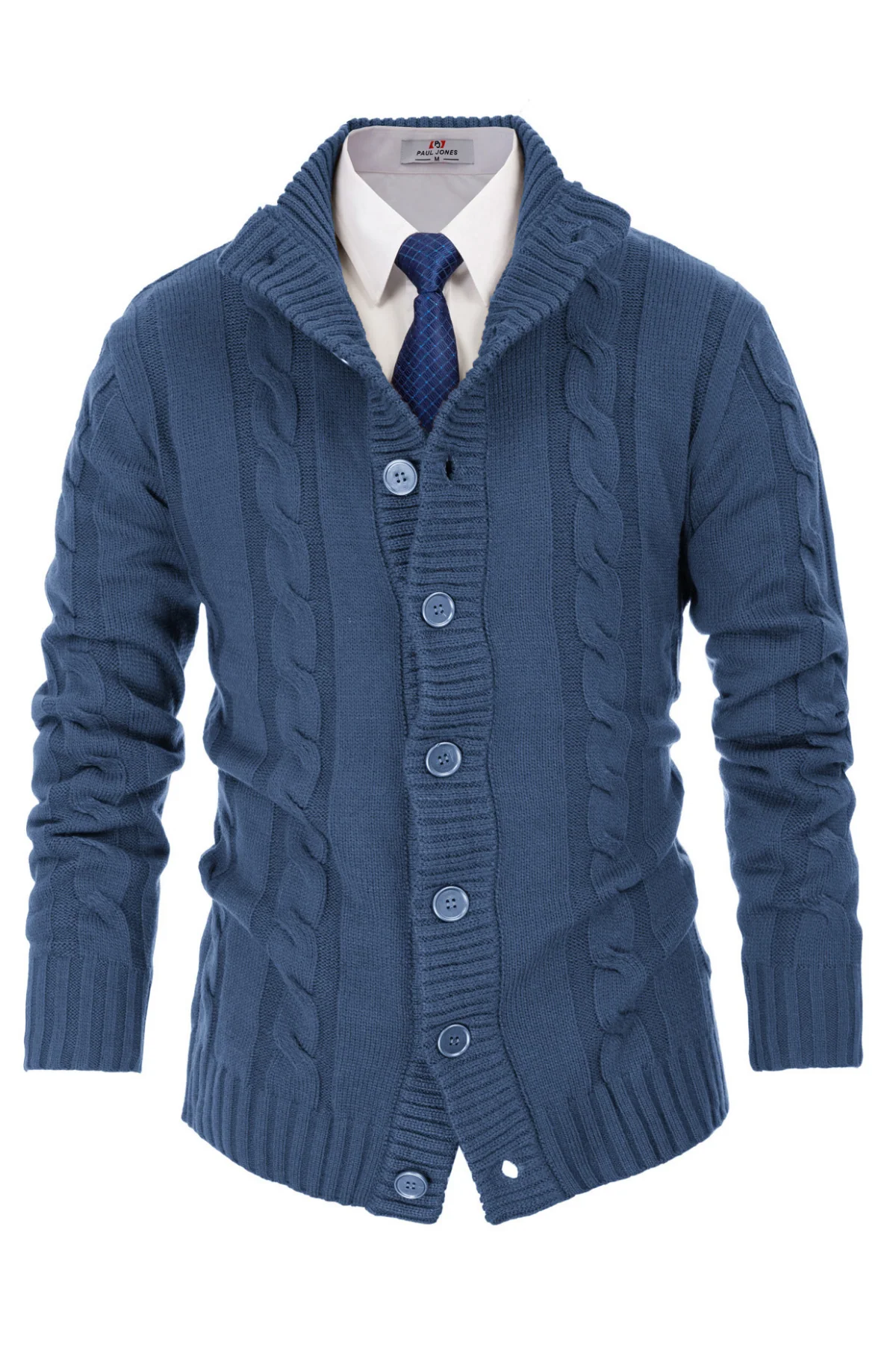Men's Cardigan with Button Closure, Cable Knit Cardigan with Ribbed Stand-Up Collar for Autumn Winter - Image 62