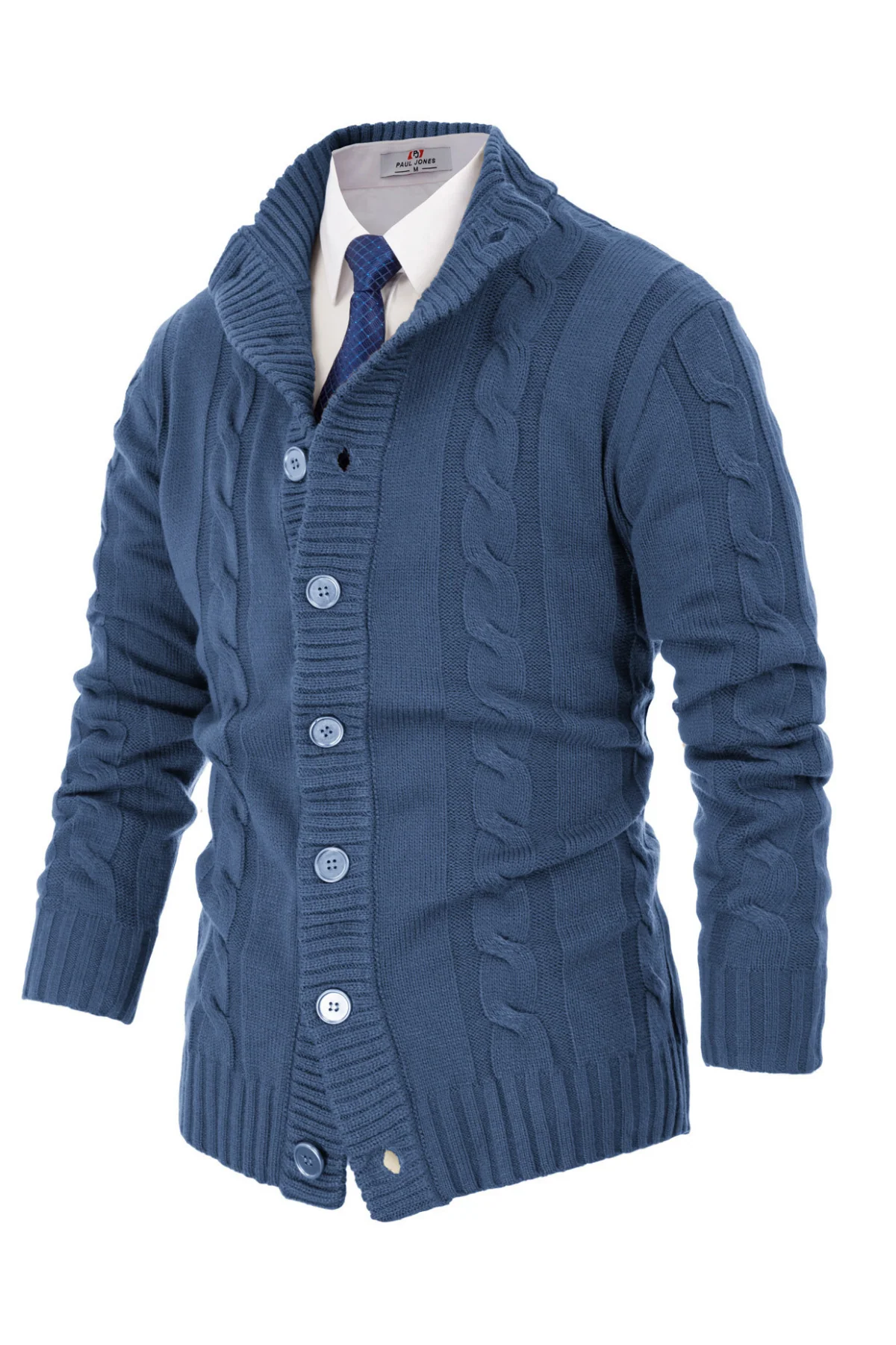 Men's Cardigan with Button Closure, Cable Knit Cardigan with Ribbed Stand-Up Collar for Autumn Winter - Image 63