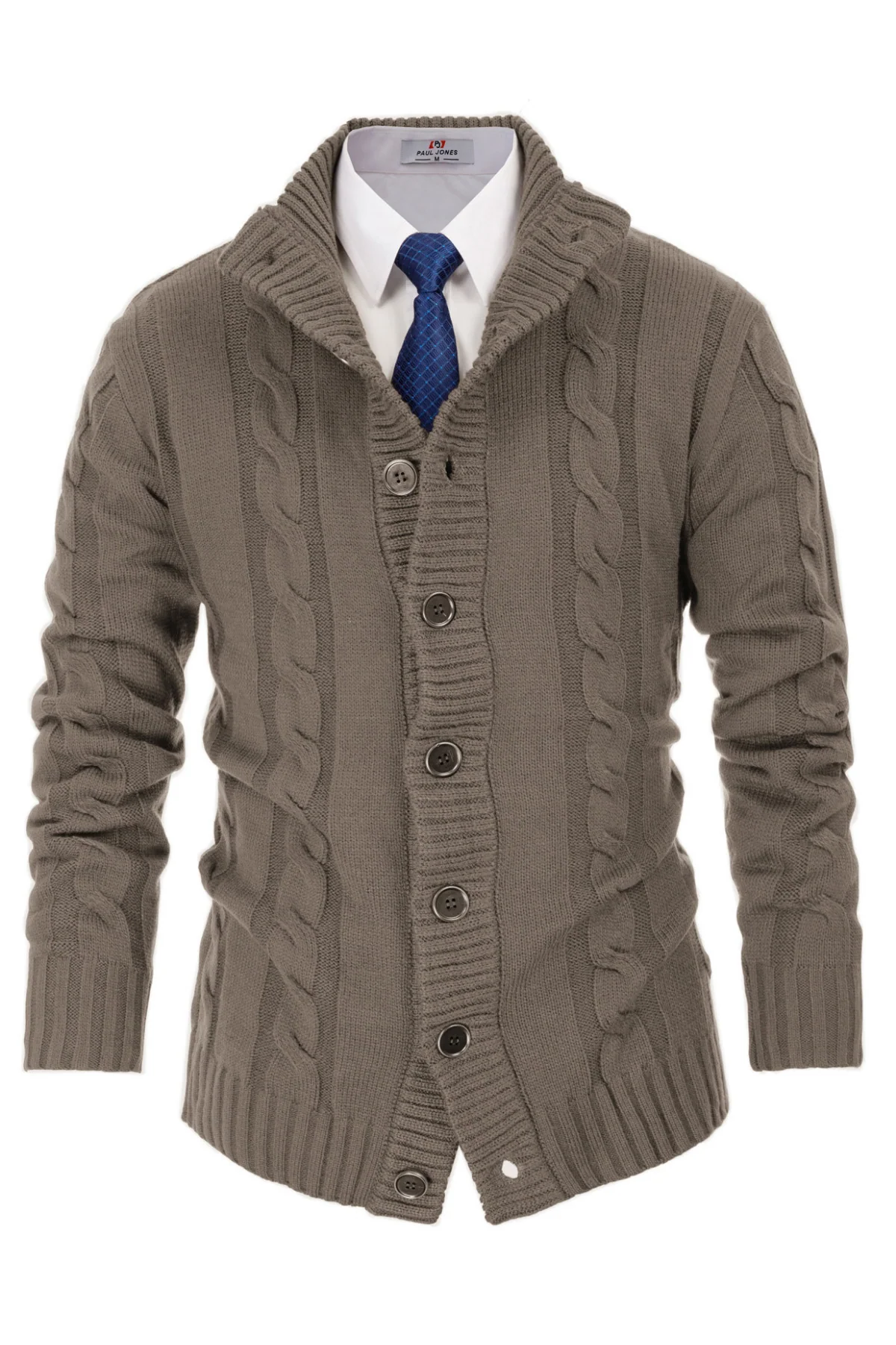 Men's Cardigan with Button Closure, Cable Knit Cardigan with Ribbed Stand-Up Collar for Autumn Winter - Image 67
