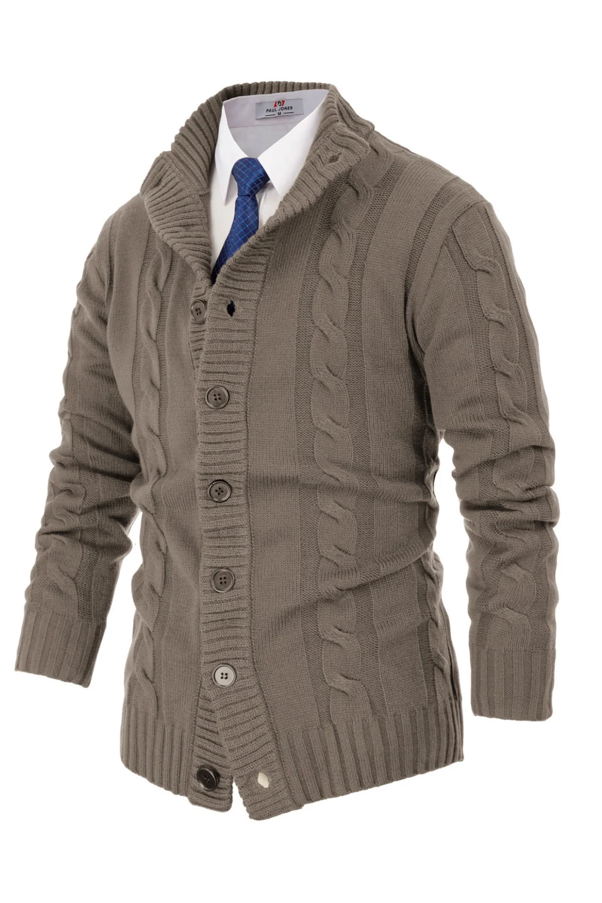 Men's Cardigan with Button Closure, Cable Knit Cardigan with Ribbed Stand-Up Collar for Autumn Winter - Image 68