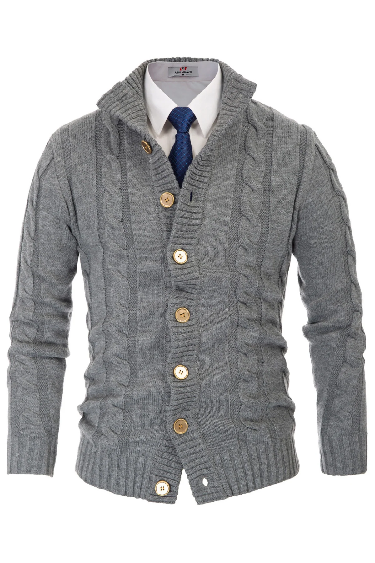 Men's Cardigan with Button Closure, Cable Knit Cardigan with Ribbed Stand-Up Collar for Autumn Winter - Image 7