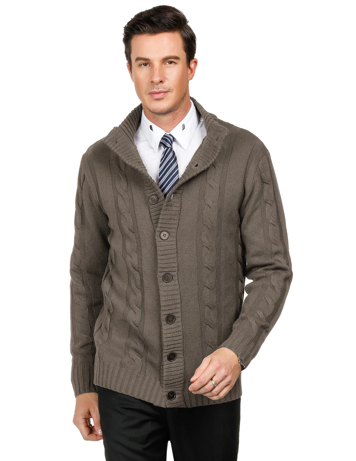 Men's Cardigan with Button Closure, Cable Knit Cardigan with Ribbed Stand-Up Collar for Autumn Winter - Image 71