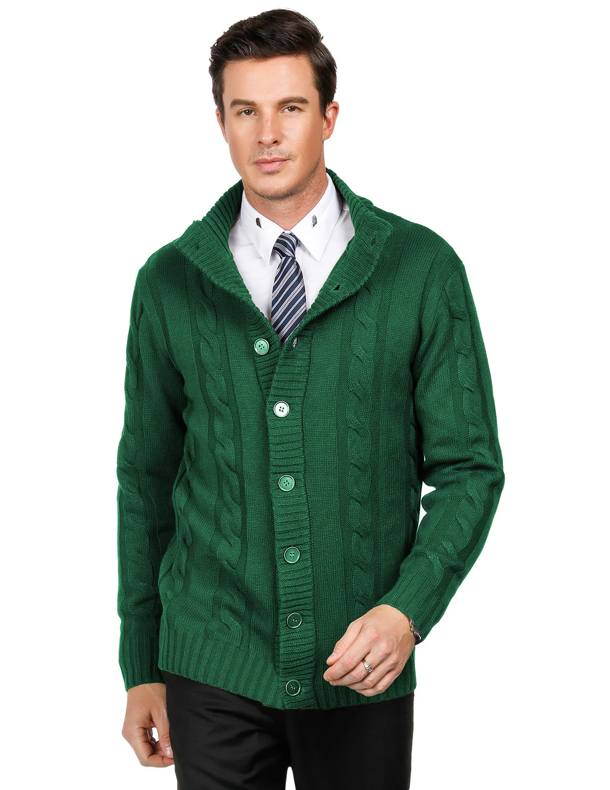 Men's Cardigan with Button Closure, Cable Knit Cardigan with Ribbed Stand-Up Collar for Autumn Winter - Image 72