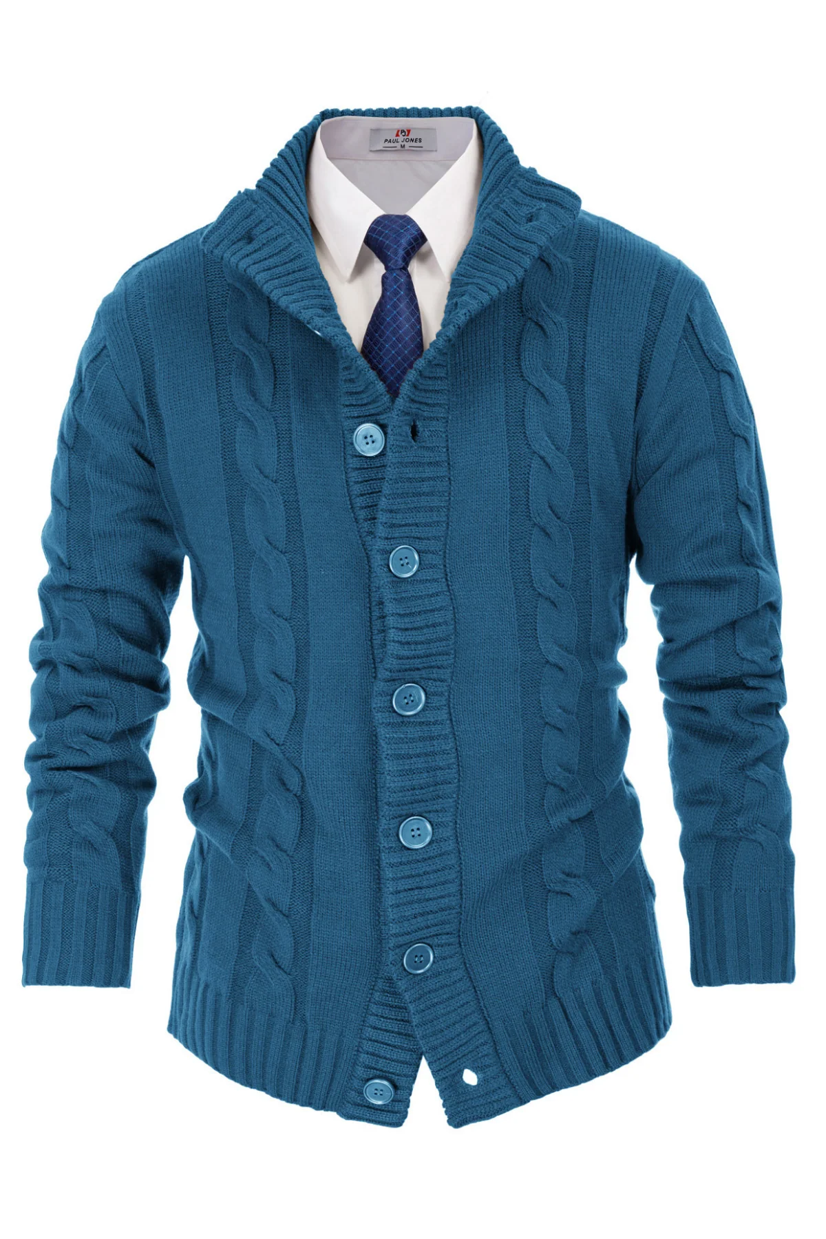Men's Cardigan with Button Closure, Cable Knit Cardigan with Ribbed Stand-Up Collar for Autumn Winter - Image 75