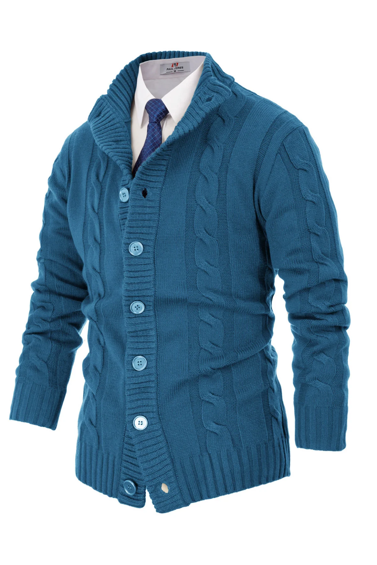 Men's Cardigan with Button Closure, Cable Knit Cardigan with Ribbed Stand-Up Collar for Autumn Winter - Image 76