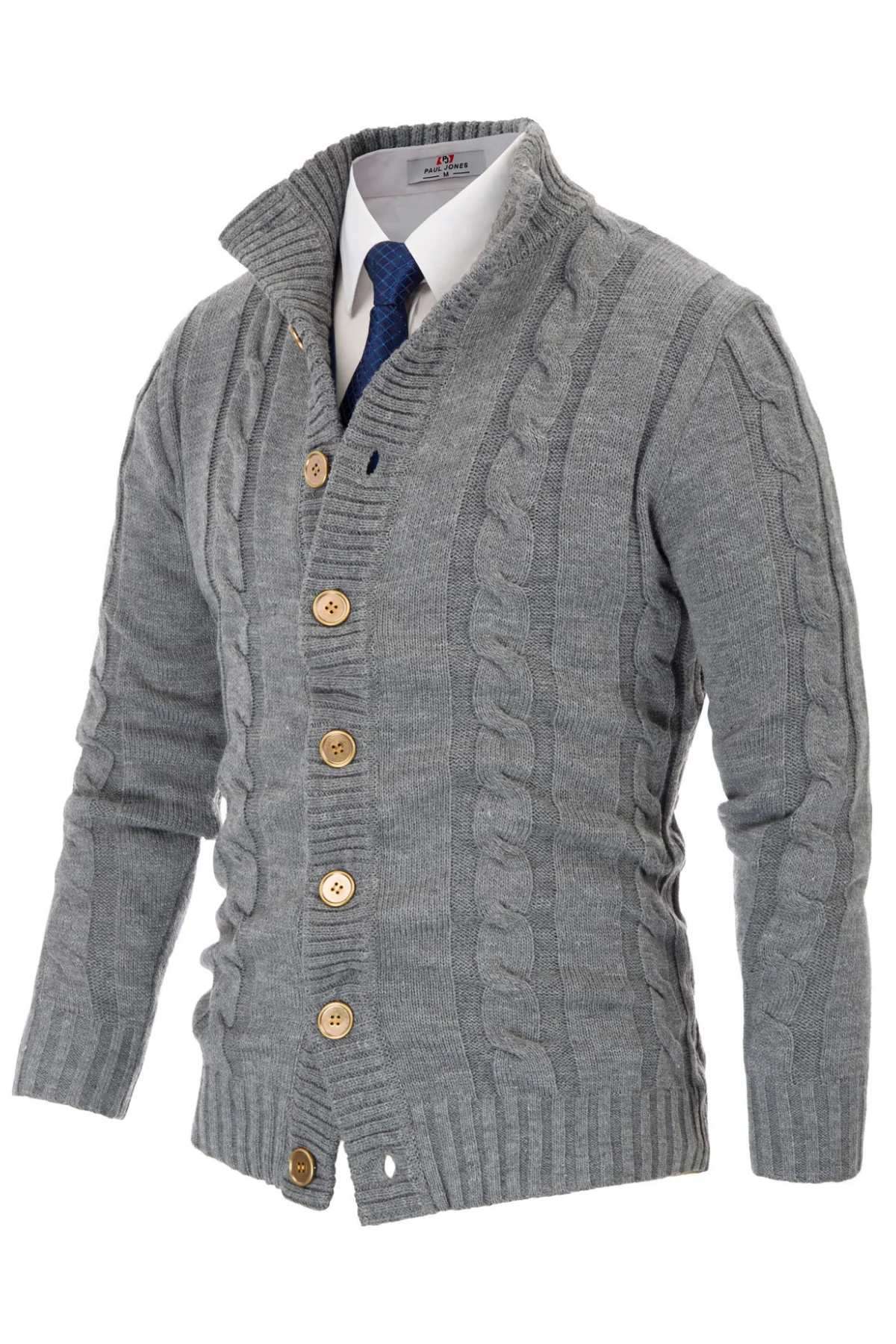 Men's Cardigan with Button Closure, Cable Knit Cardigan with Ribbed Stand-Up Collar for Autumn Winter - Image 8