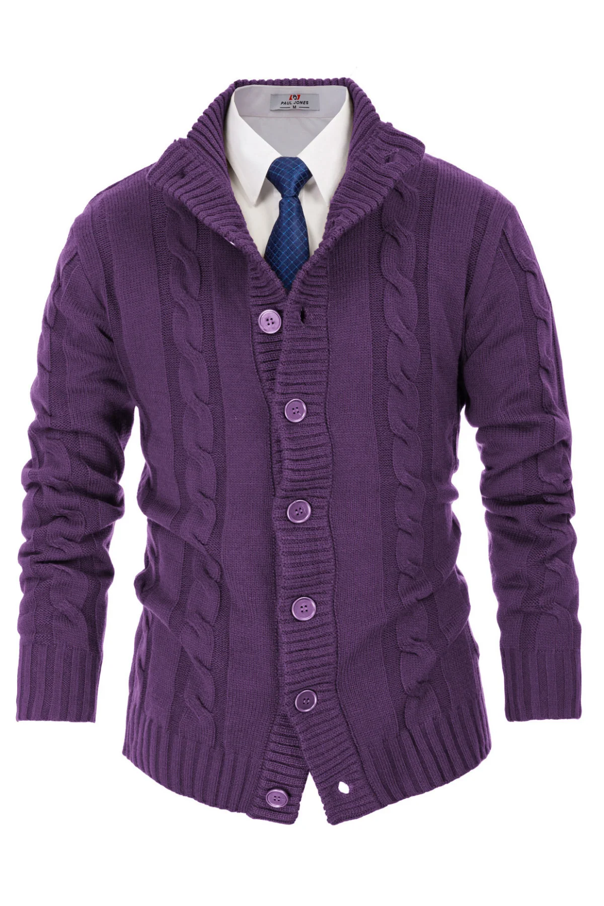 Men's Cardigan with Button Closure, Cable Knit Cardigan with Ribbed Stand-Up Collar for Autumn Winter - Image 80