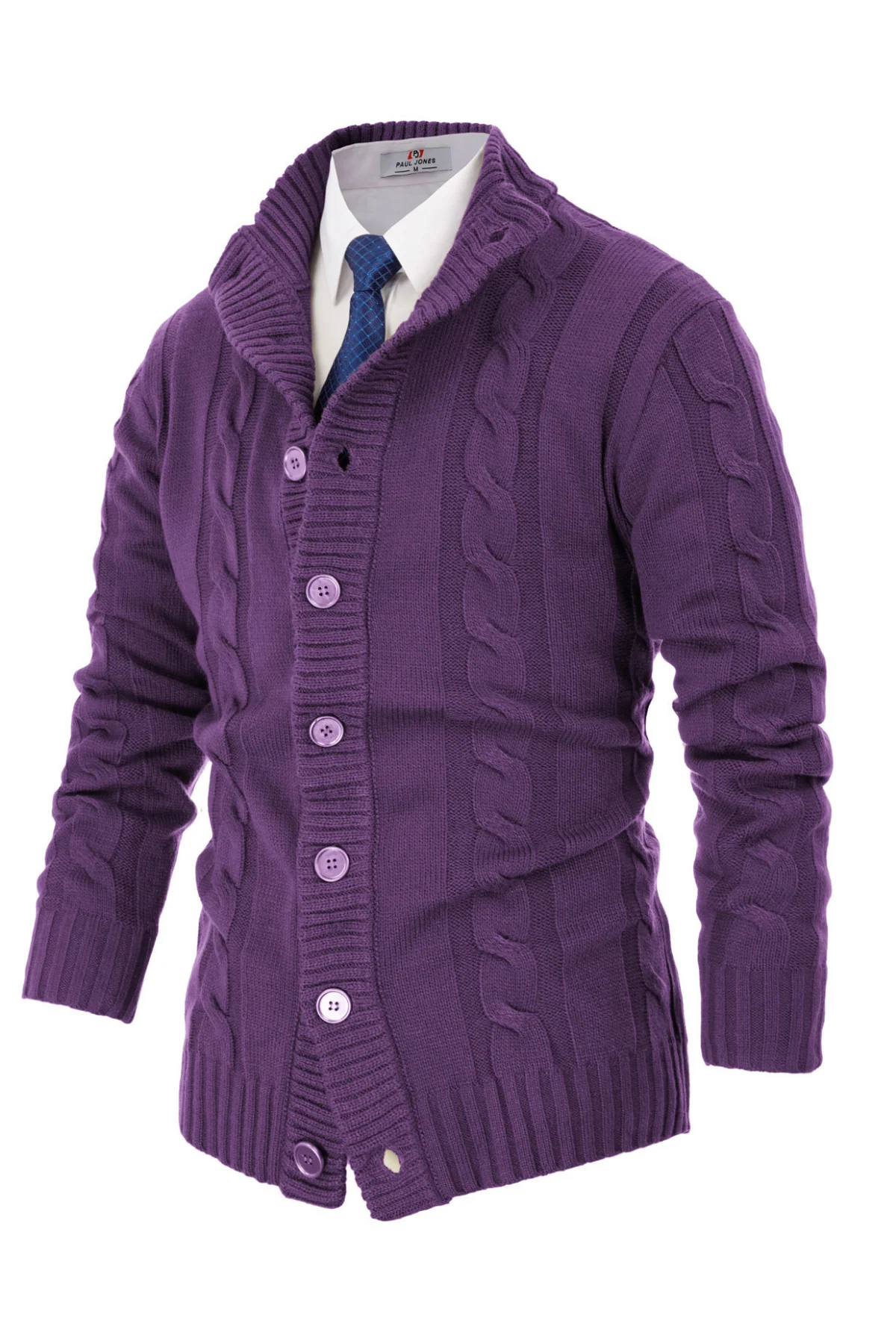 Men's Cardigan with Button Closure, Cable Knit Cardigan with Ribbed Stand-Up Collar for Autumn Winter - Image 81