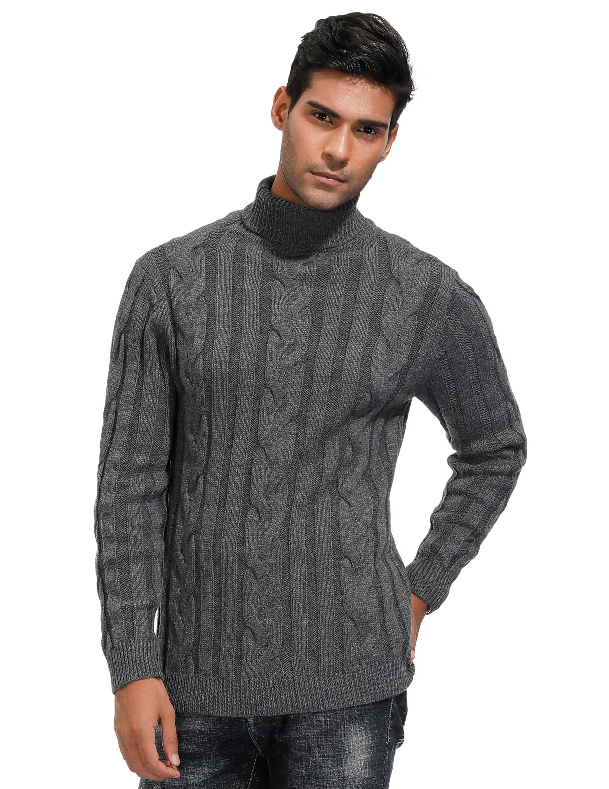Men's Casual Turtleneck Sweaters Cable Knit Thermal Pullover Sweater - Image 11