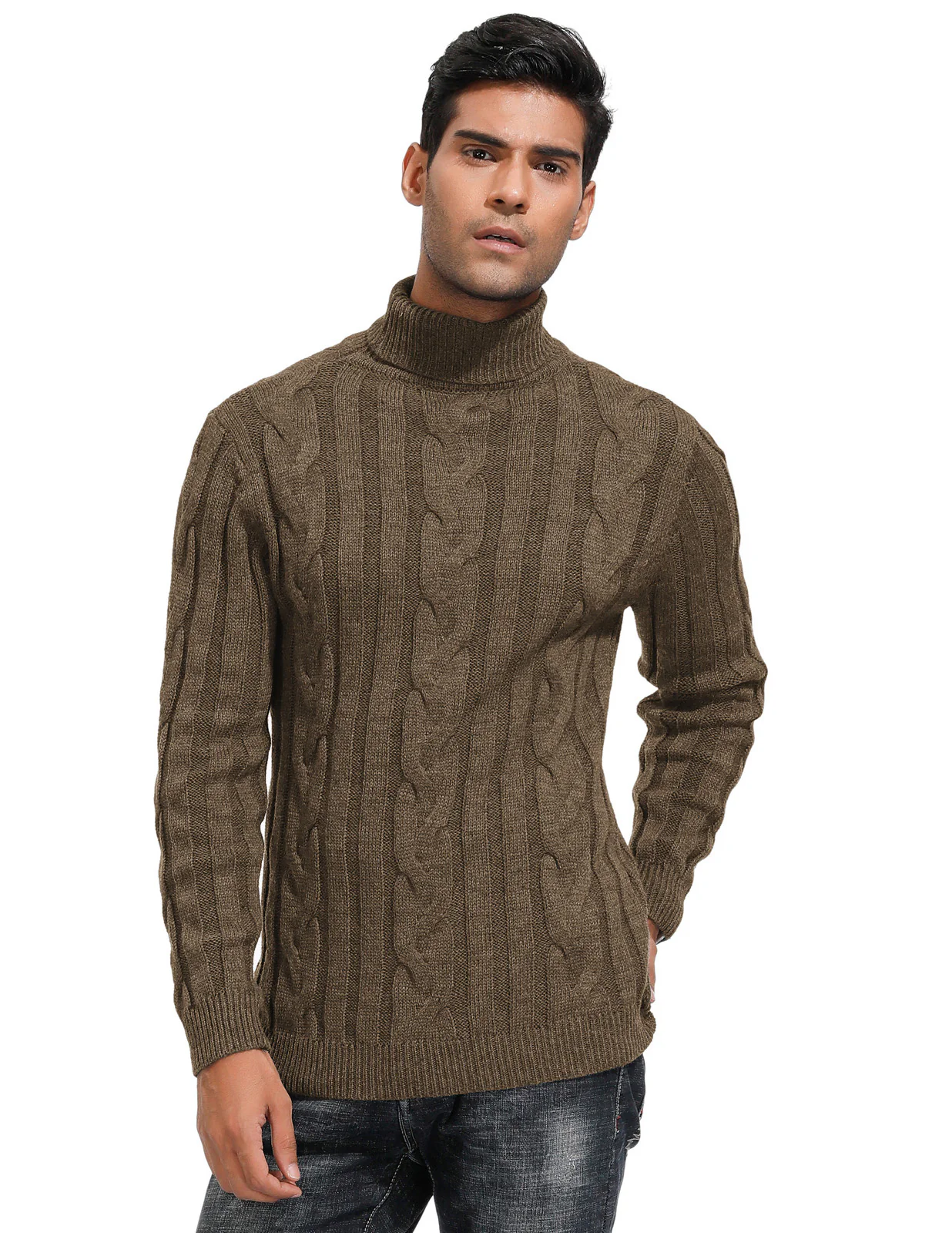 Men's Casual Turtleneck Sweaters Cable Knit Thermal Pullover Sweater - Image 15