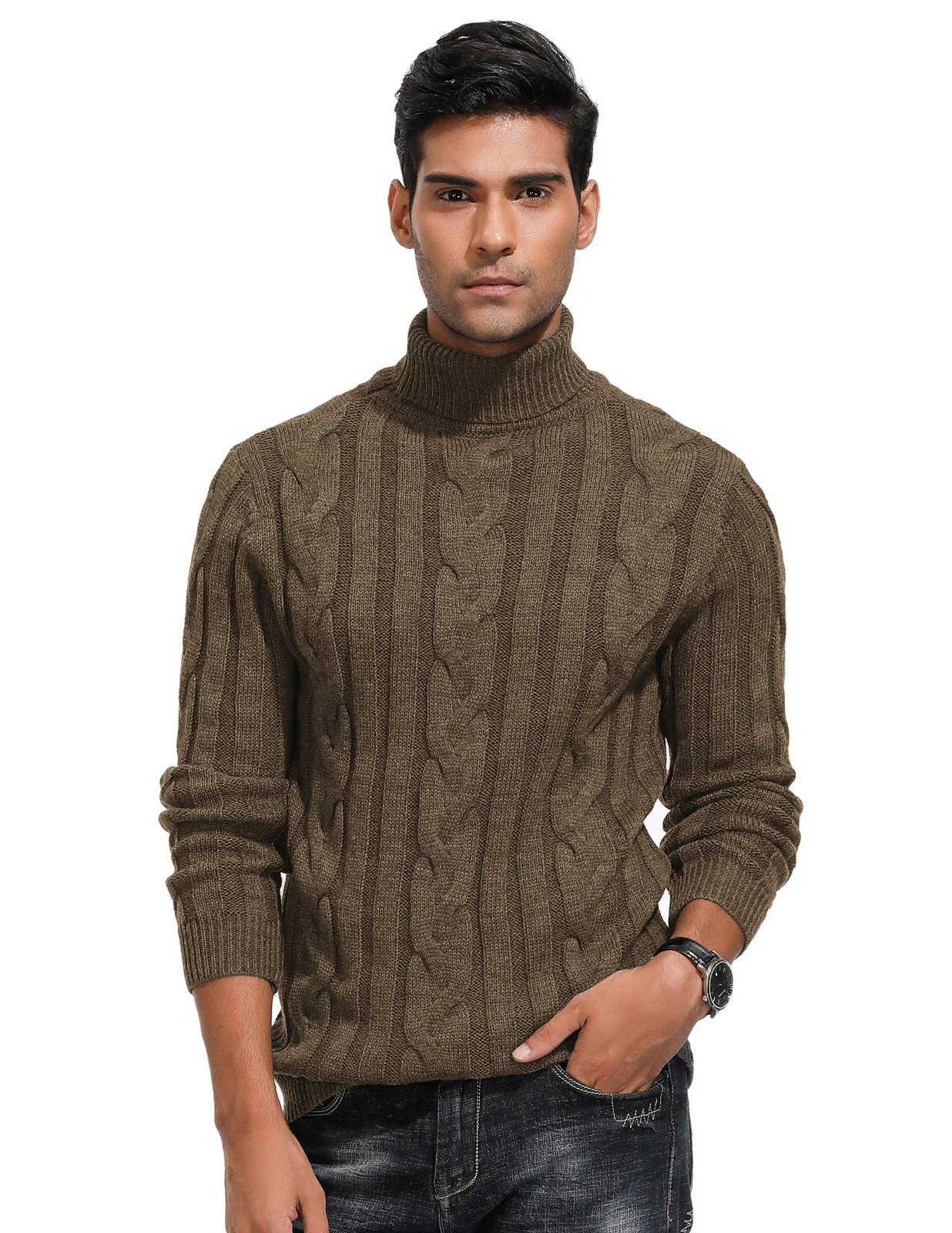 Men's Casual Turtleneck Sweaters Cable Knit Thermal Pullover Sweater - Image 16