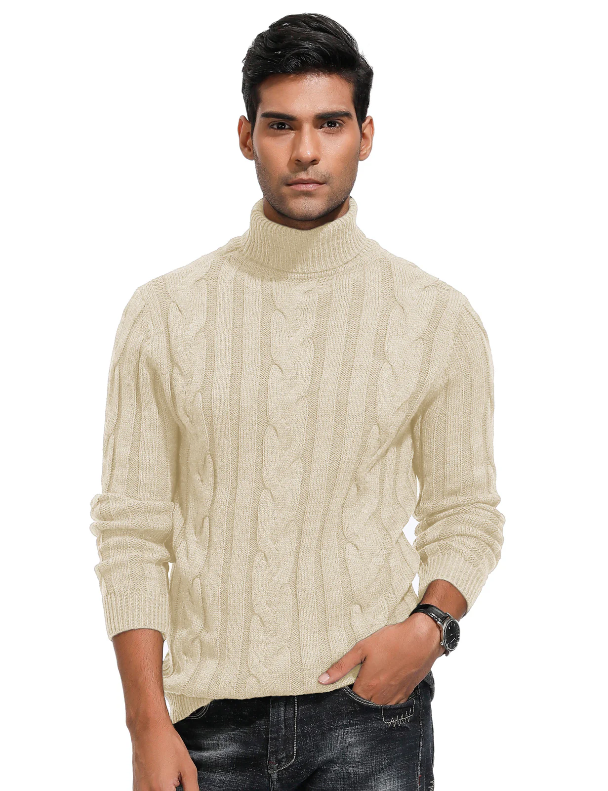 Men's Casual Turtleneck Sweaters Cable Knit Thermal Pullover Sweater - Image 20