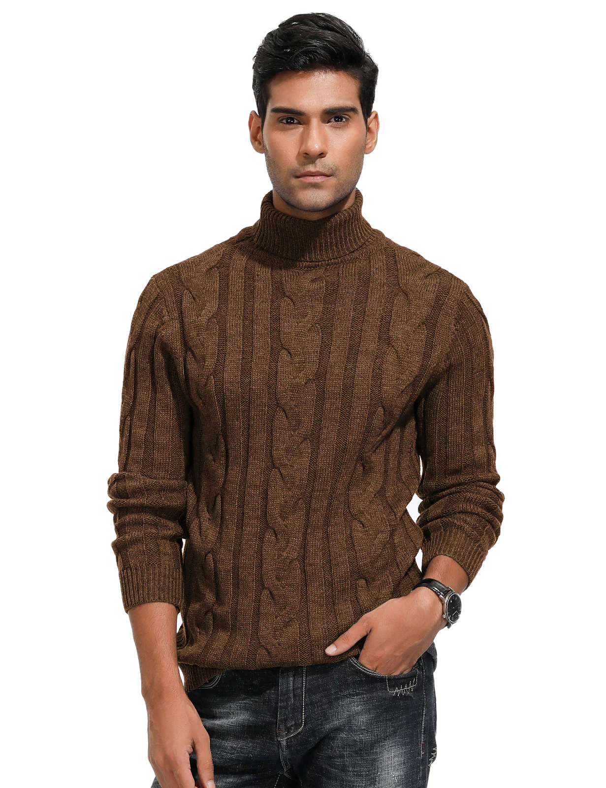 Men's Casual Turtleneck Sweaters Cable Knit Thermal Pullover Sweater - Image 25