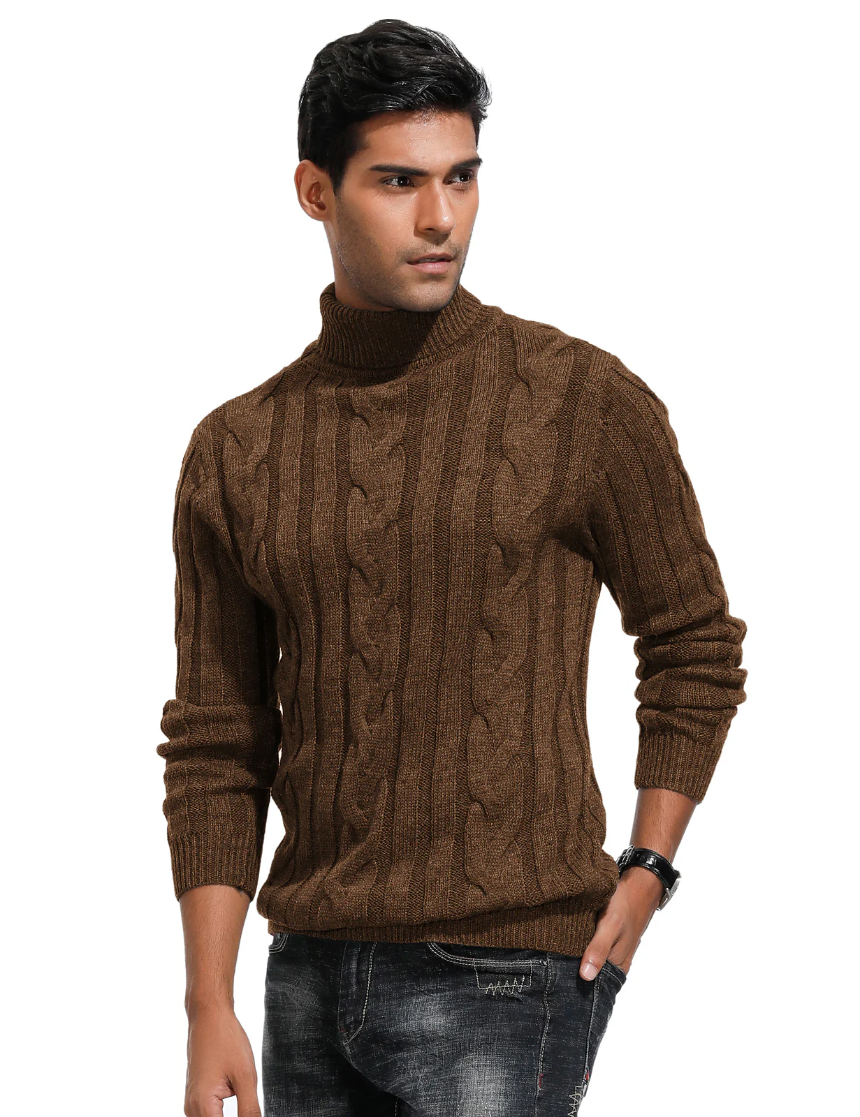 Men's Casual Turtleneck Sweaters Cable Knit Thermal Pullover Sweater - Image 26