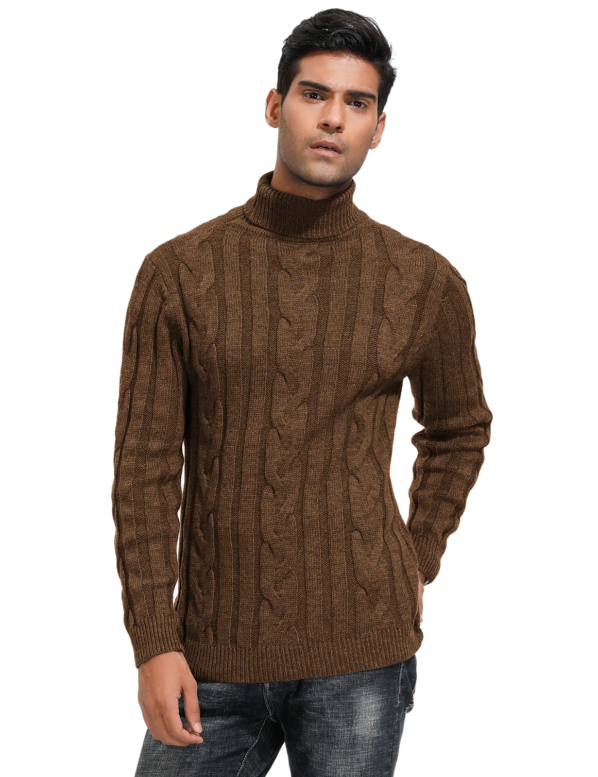 Men's Casual Turtleneck Sweaters Cable Knit Thermal Pullover Sweater - Image 27
