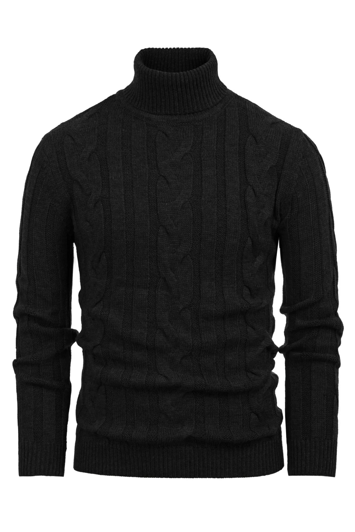 Men's Casual Turtleneck Sweaters Cable Knit Thermal Pullover Sweater - Image 3